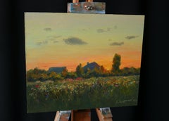 Sunset Over The Meadow. Oil painting