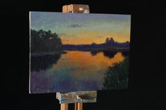 Sunset Over the Pond - original sunny landscape, painting