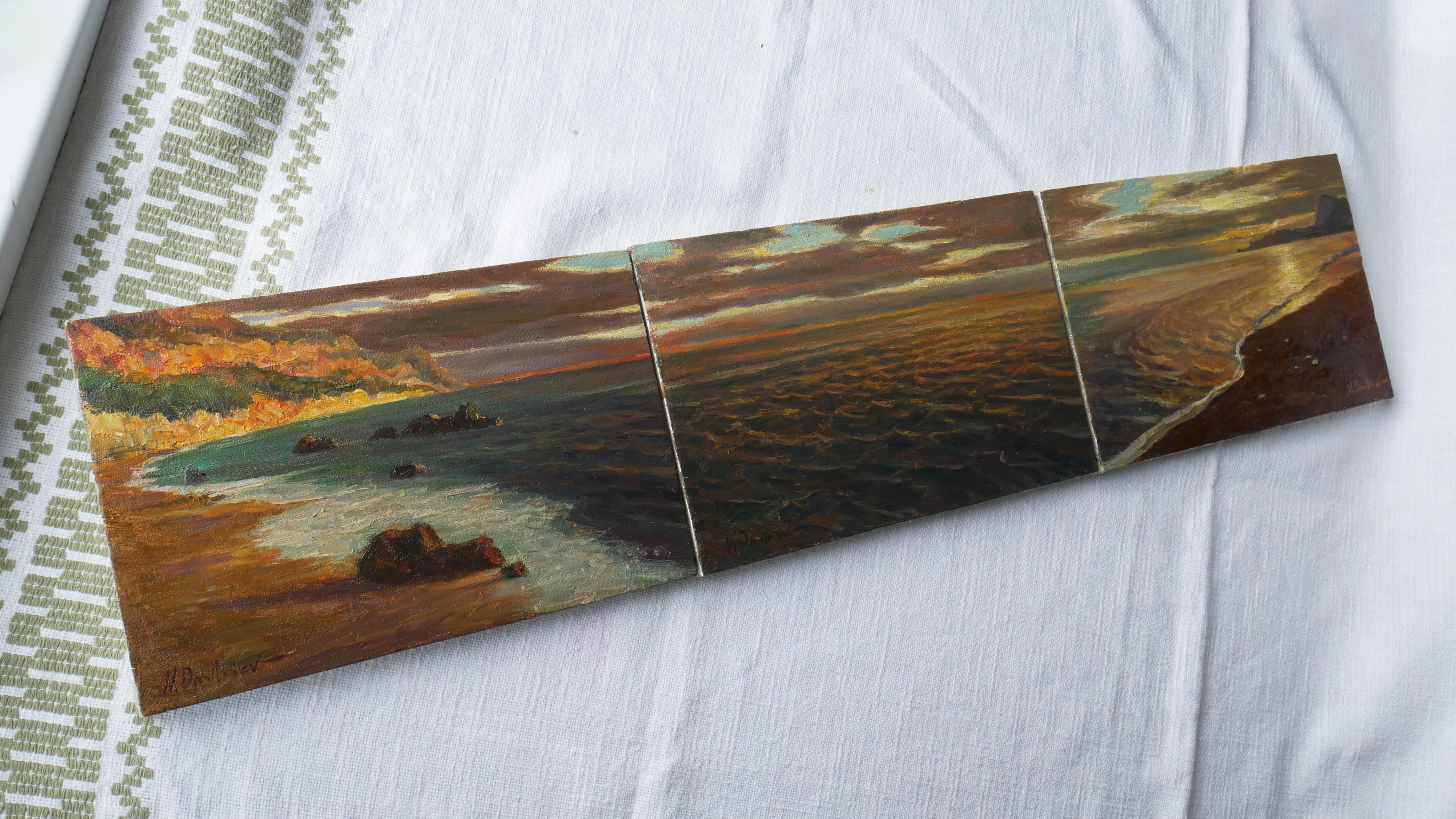 Sunset Over The Sea Triptych - original landscape painting - Painting by Nikolay Dmitriev