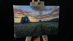 Sunset Over Wildflowers Field - summer landscape painting