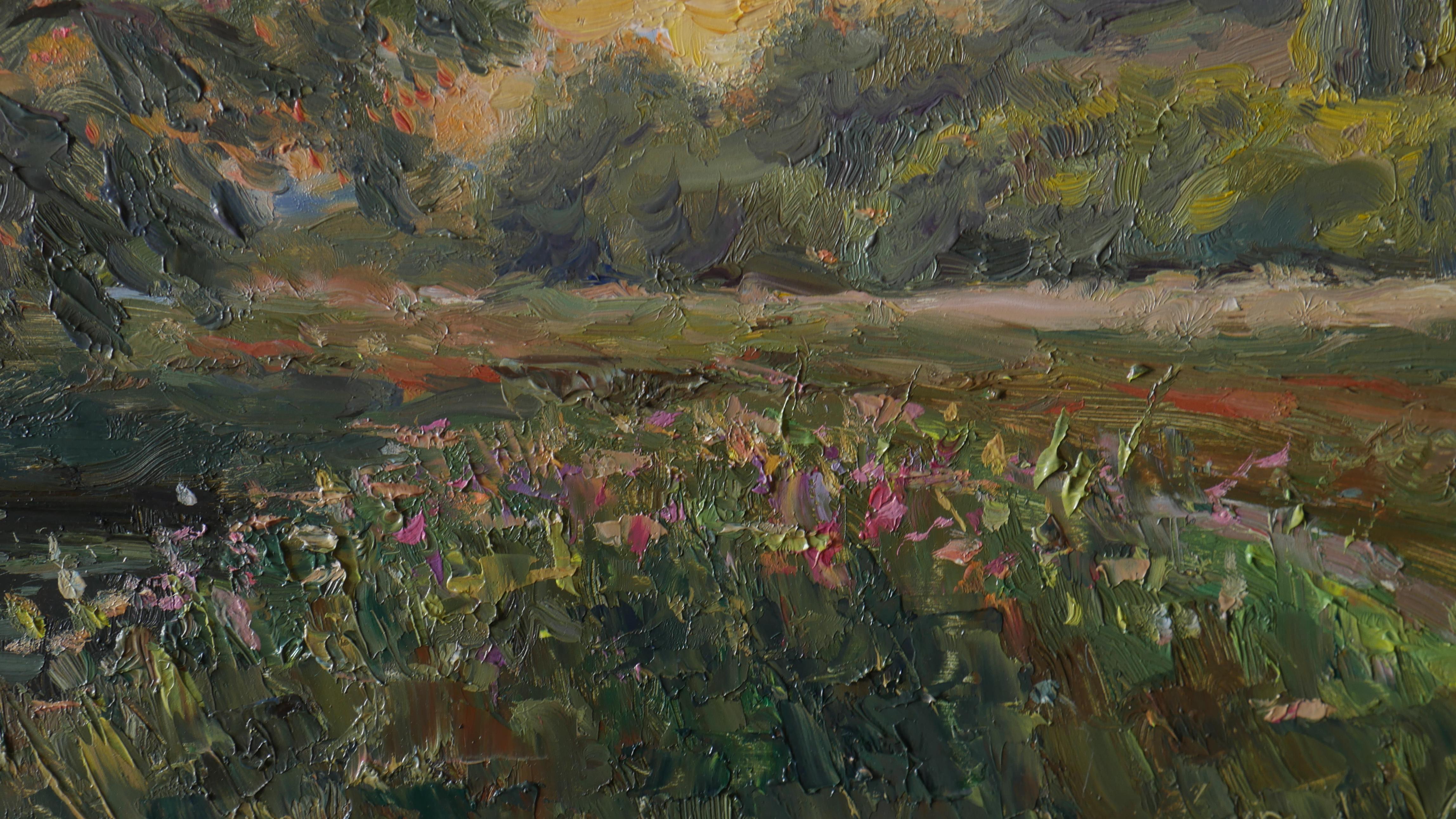 Sunset - summer landscape painting For Sale 1