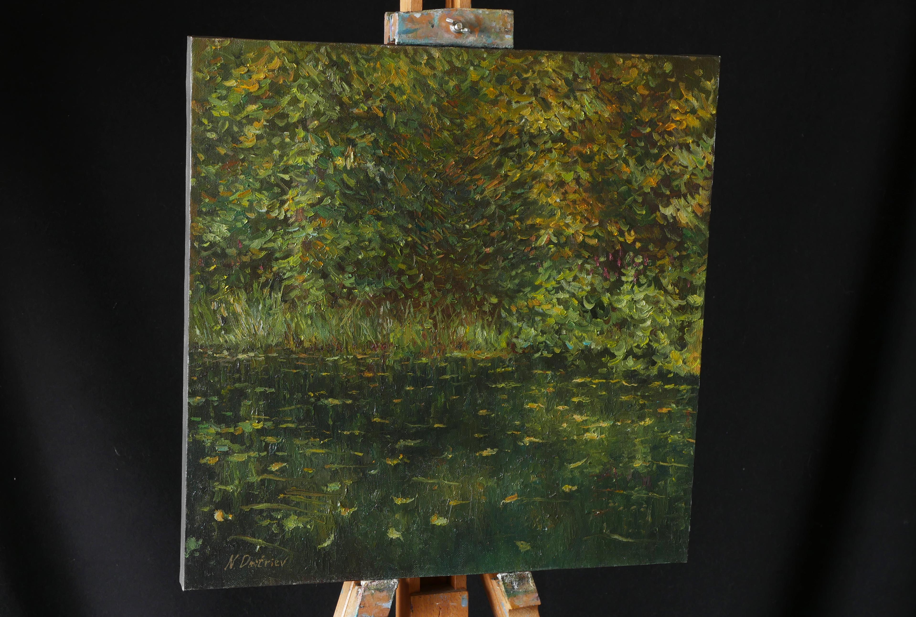 The Autumn Backwater – sonniges Flusslandschaftsgemälde – Painting von Nikolay Dmitriev
