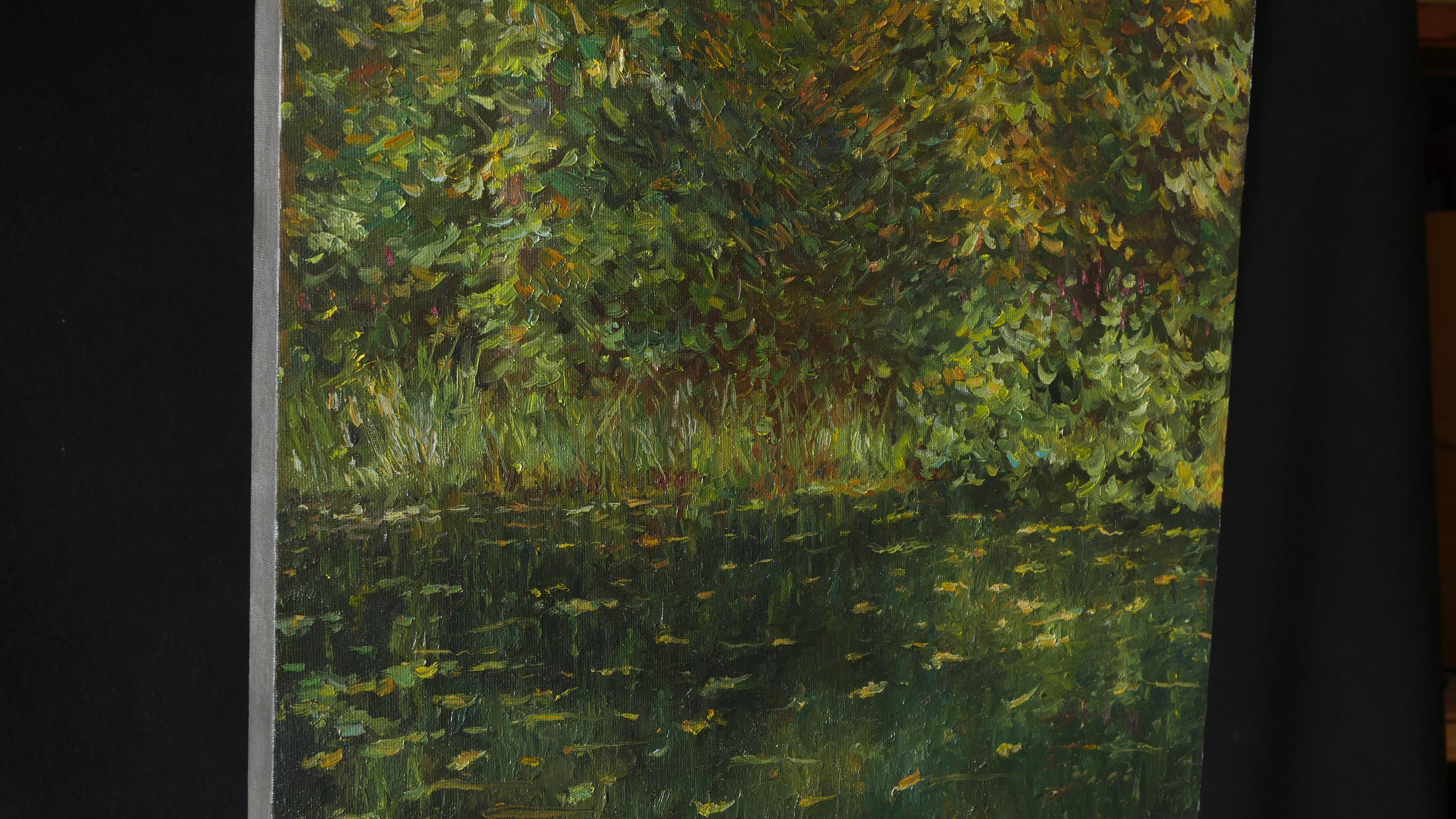 The Autumn Backwater – sonniges Flusslandschaftsgemälde (Impressionismus), Painting, von Nikolay Dmitriev