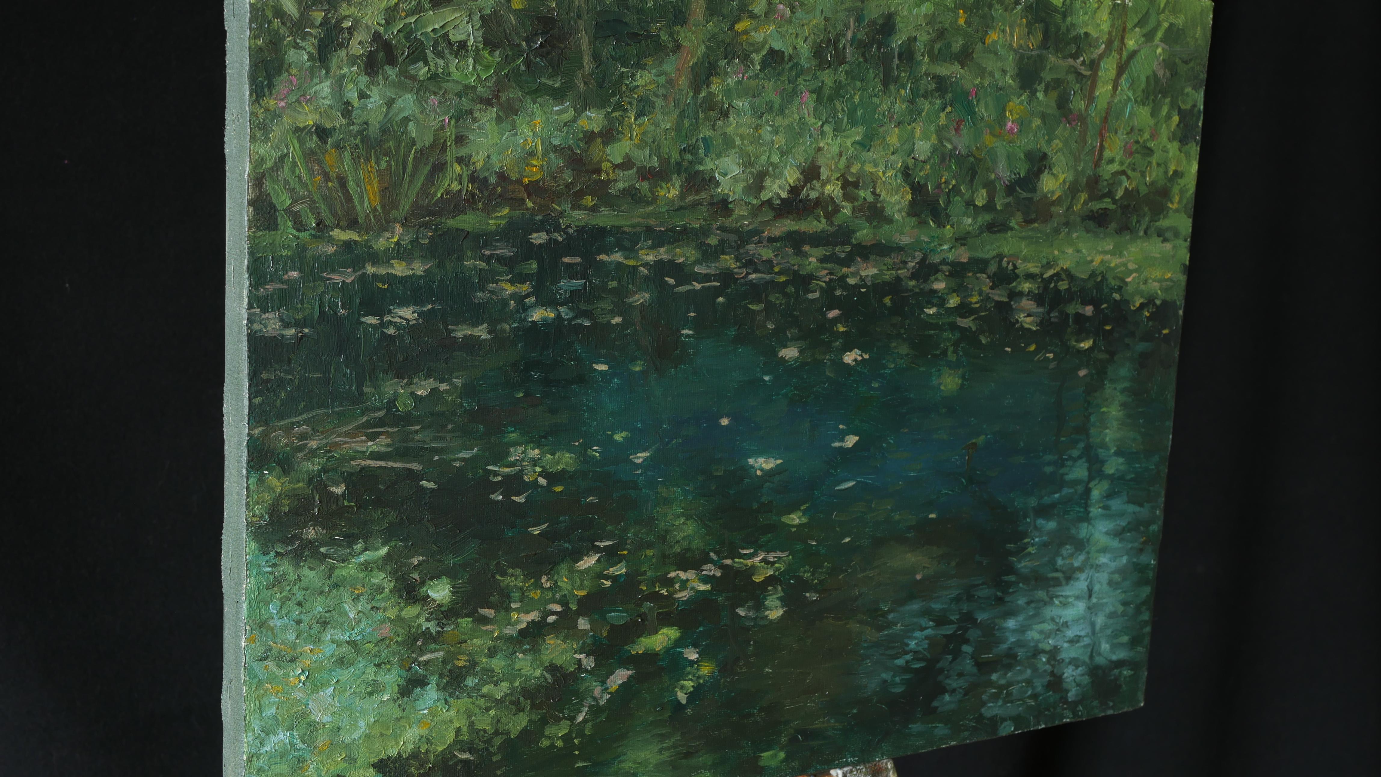 El remanso del atardecer otoñal - pintura al óleo original - Landscape Painting Negro de Nikolay Dmitriev