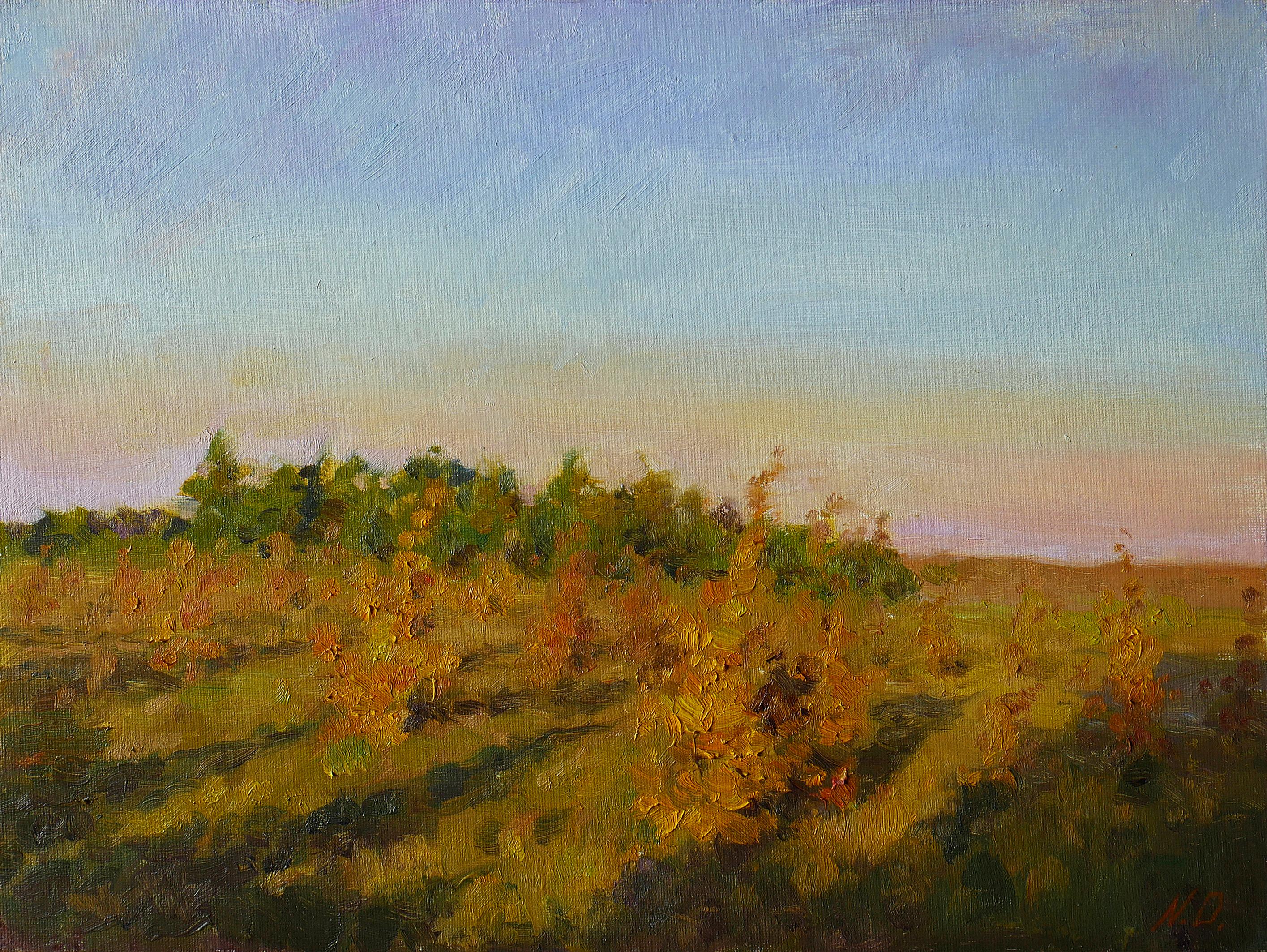 Nikolay Dmitriev Interior Painting - The Autumn Sunset - sunset landscape painting