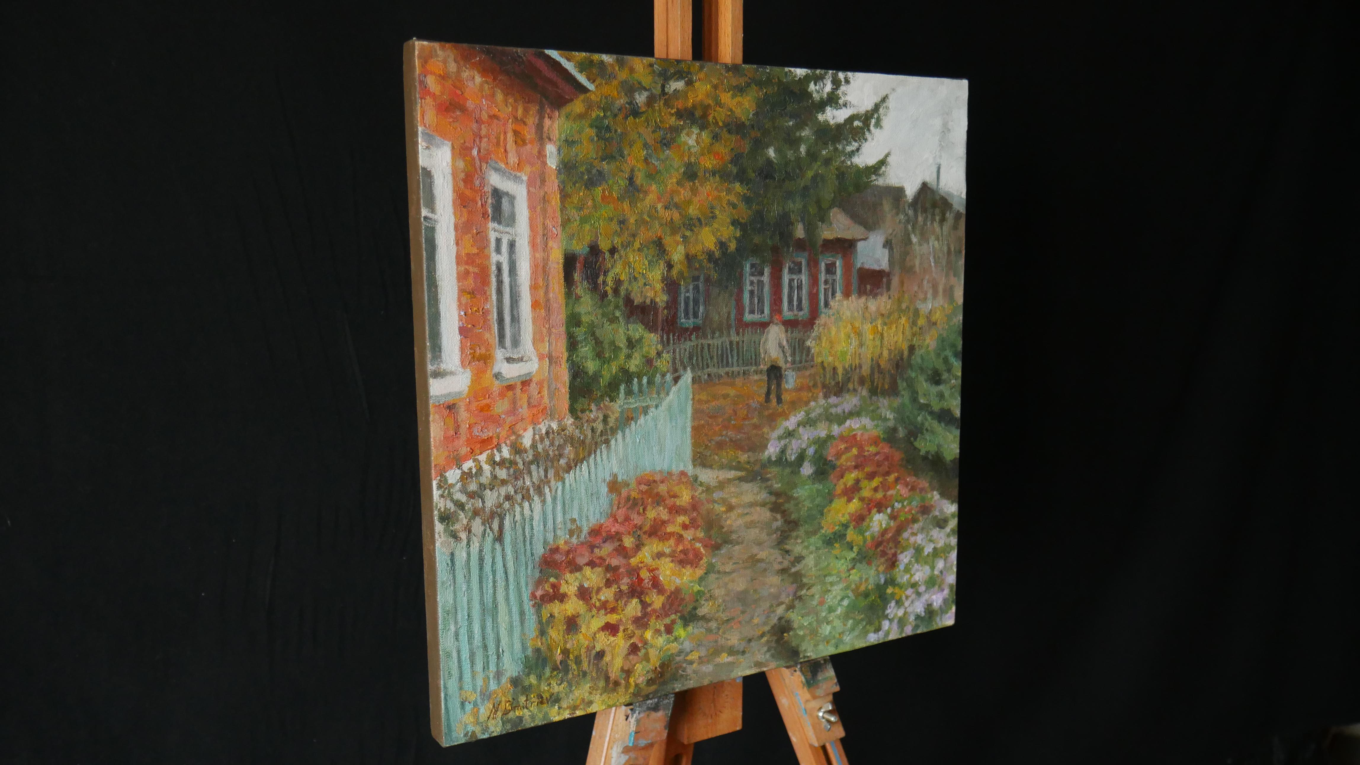 The Autumn Yard - Herbst-Landschaftsgemälde (Impressionismus), Painting, von Nikolay Dmitriev