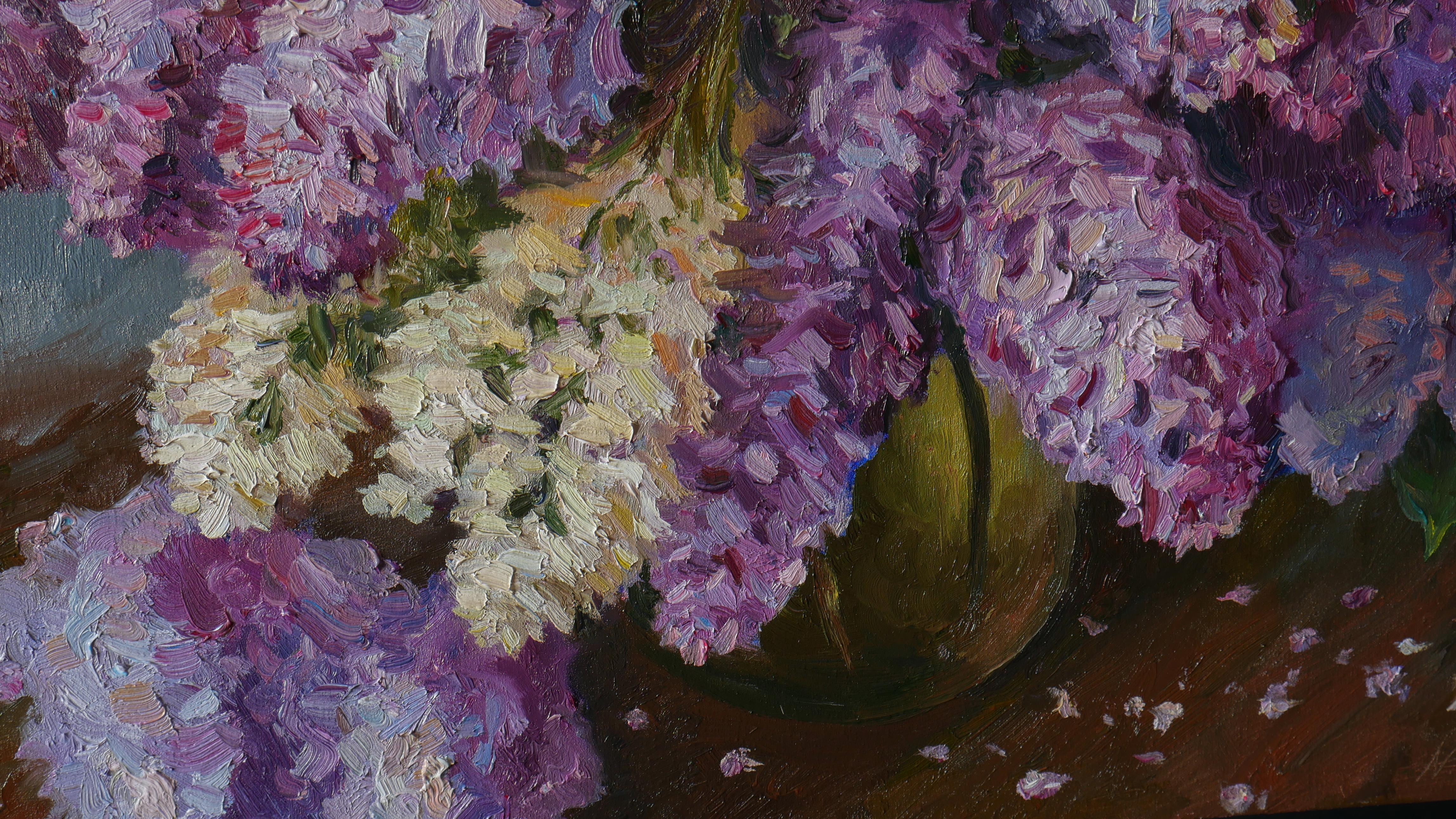 The Bouquet Of Aromatic Lilacs - lilacs still life painting For Sale 4