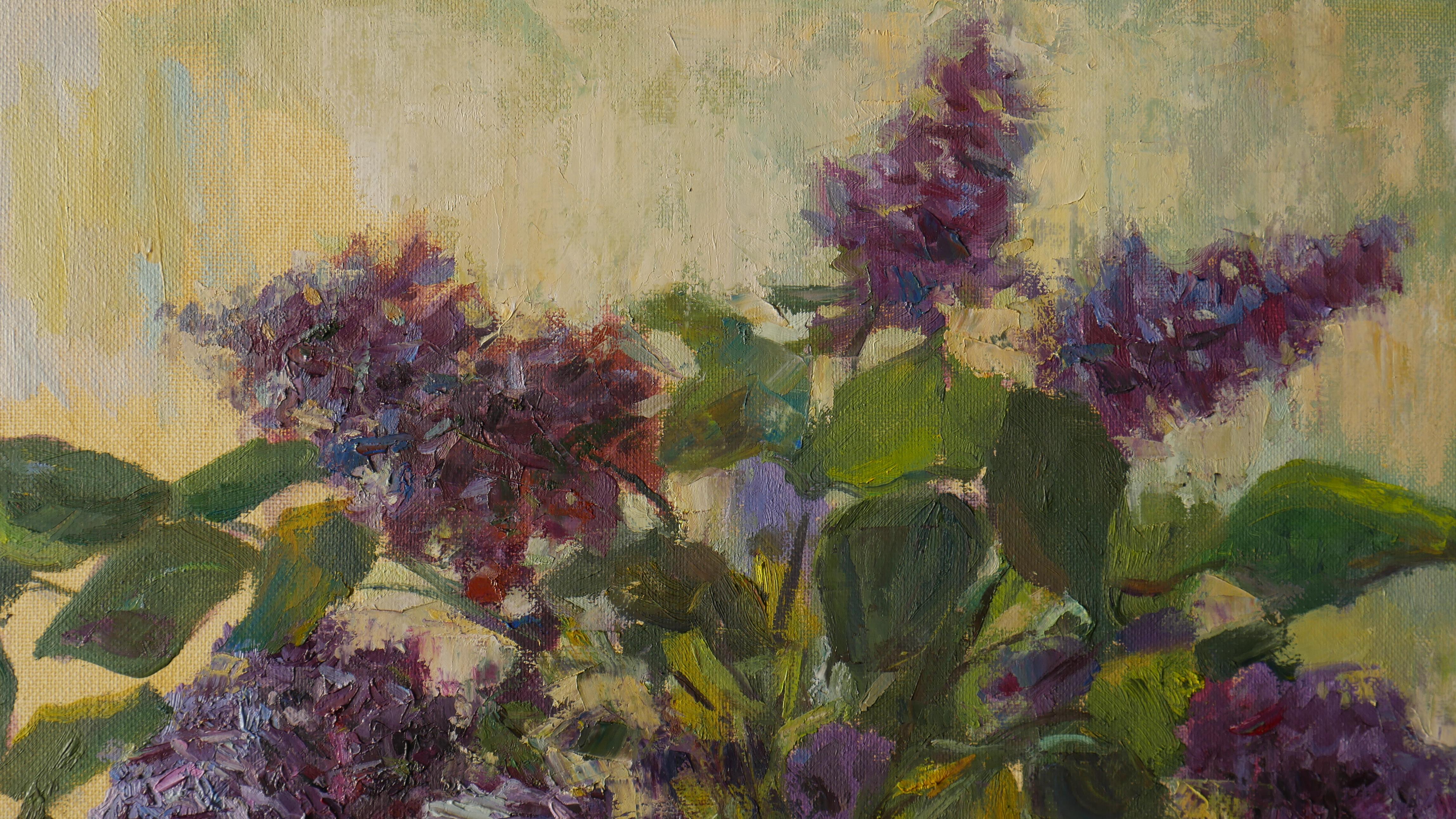 The Bouquet Of Lilacs Near the Light Window - floral still life, oil painting For Sale 2