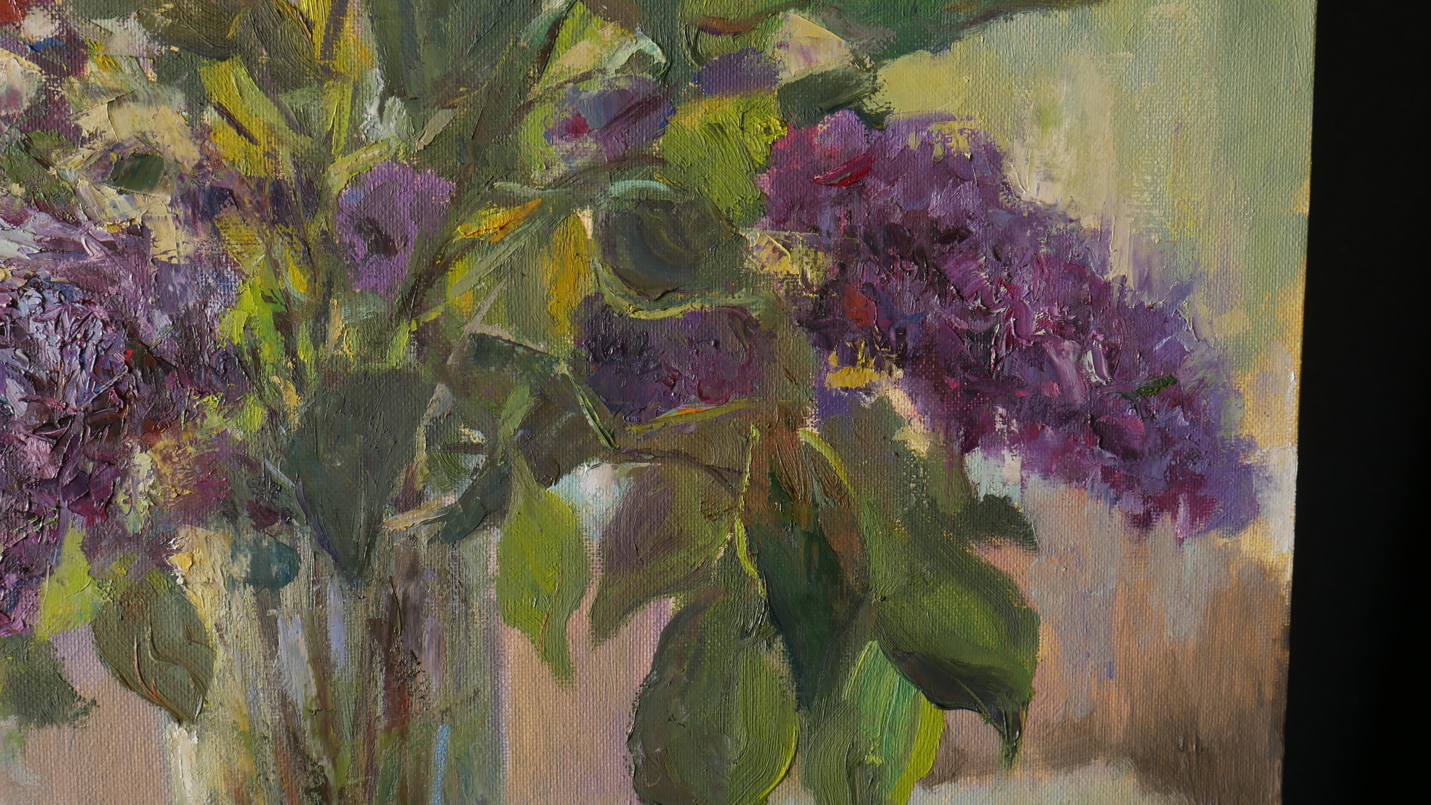The Bouquet Of Lilacs Near the Light Window - floral still life, oil painting For Sale 3