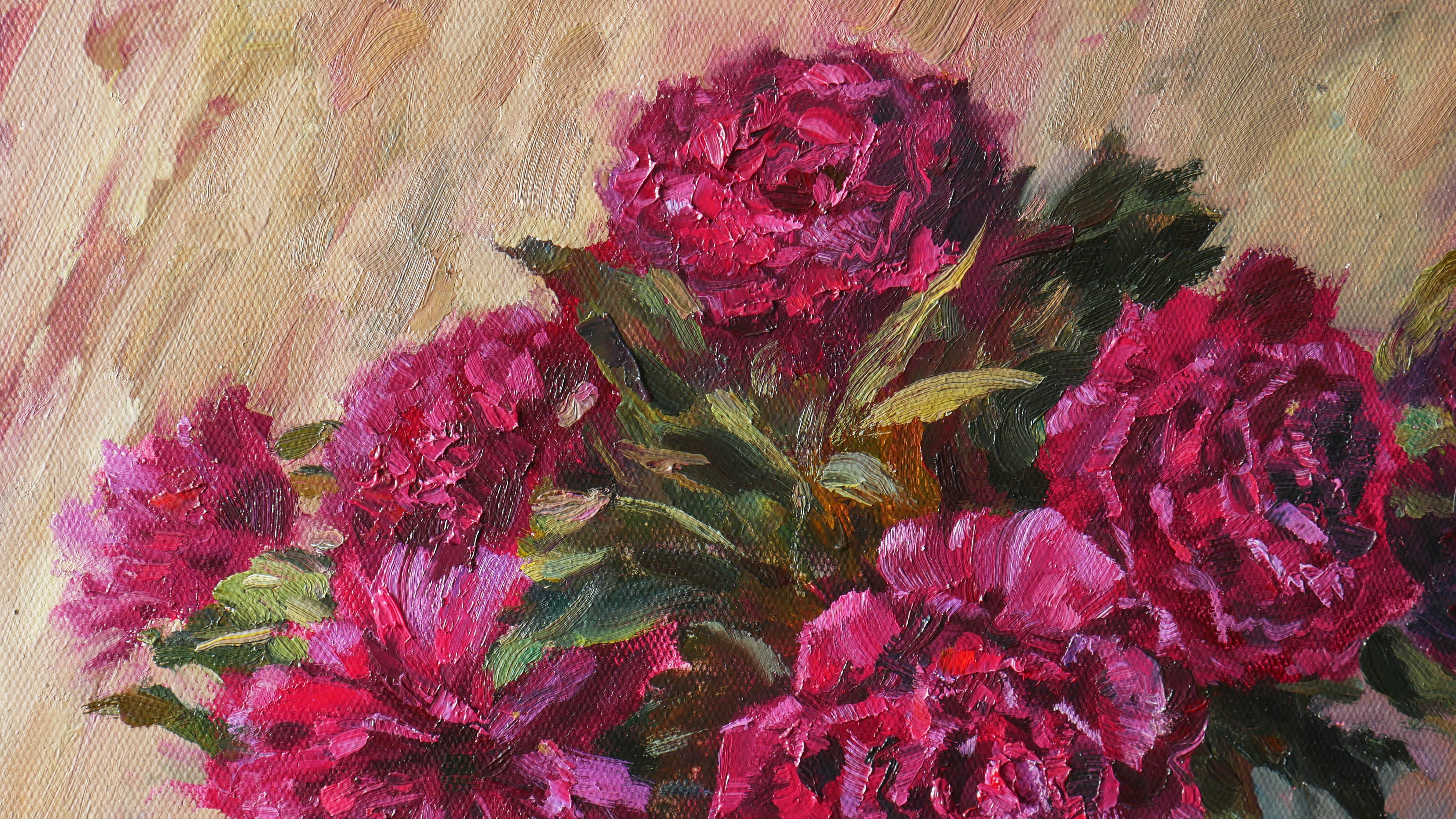 The Bouquet Of Peonies - Brown Still-Life Painting by Nikolay Dmitriev
