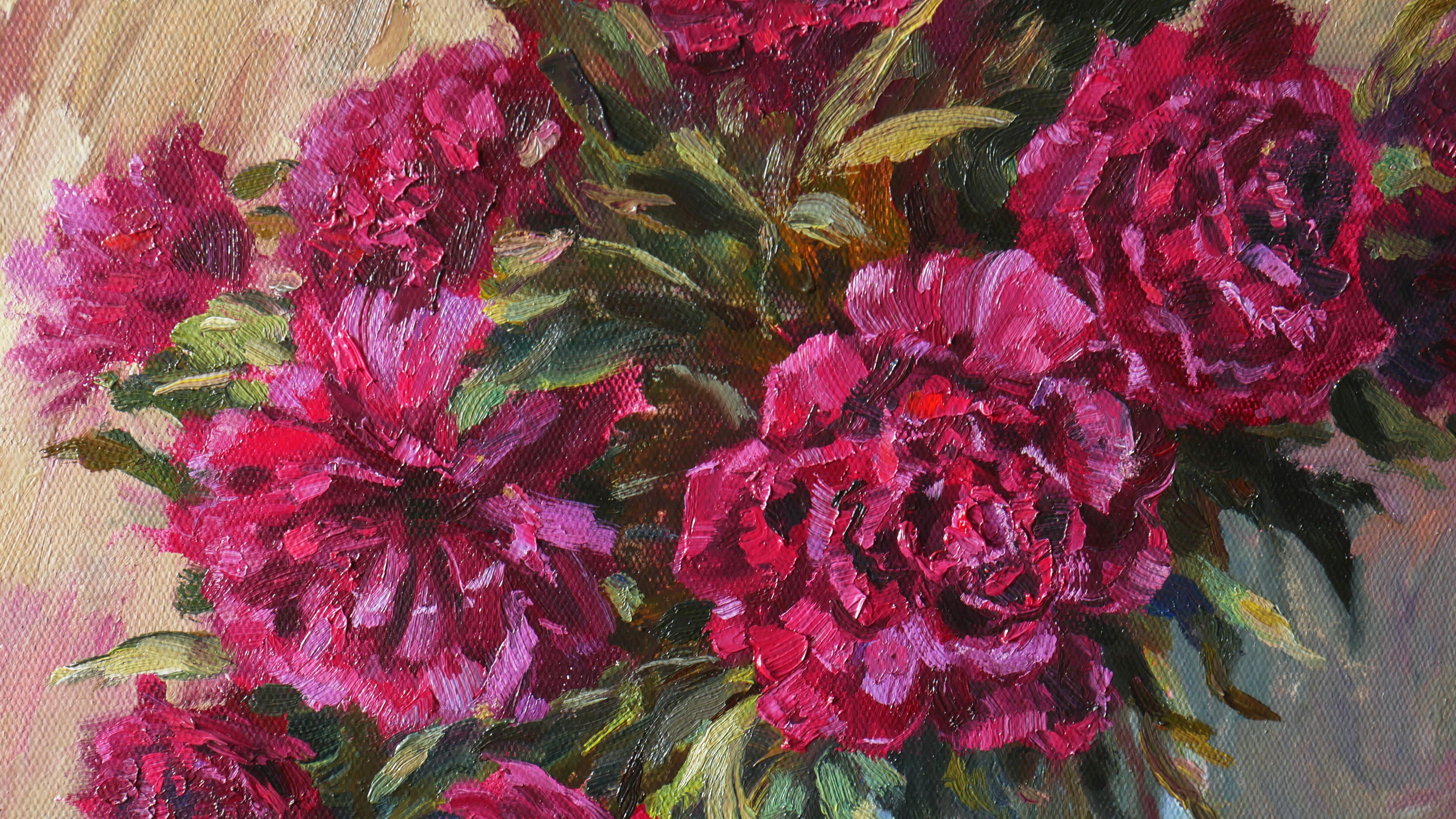 A bouquet of purple peonies will never leave you indifferent, the artwork will give you a sense of harmony and lyrical mood, the picture will become a wonderful gift. In addition, these flowers will never fade. You and Your loved ones and be sure to