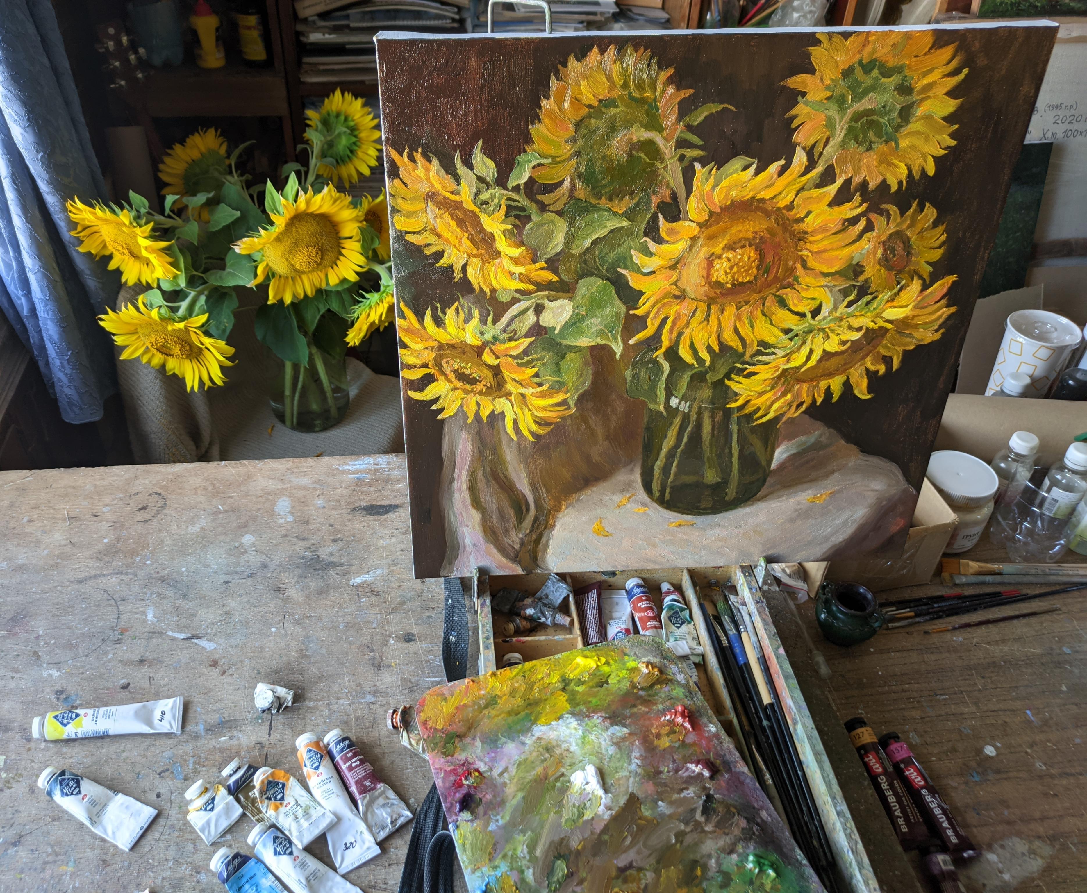 The Bouquet Of Sunflowers - sunflower still life painting For Sale 5