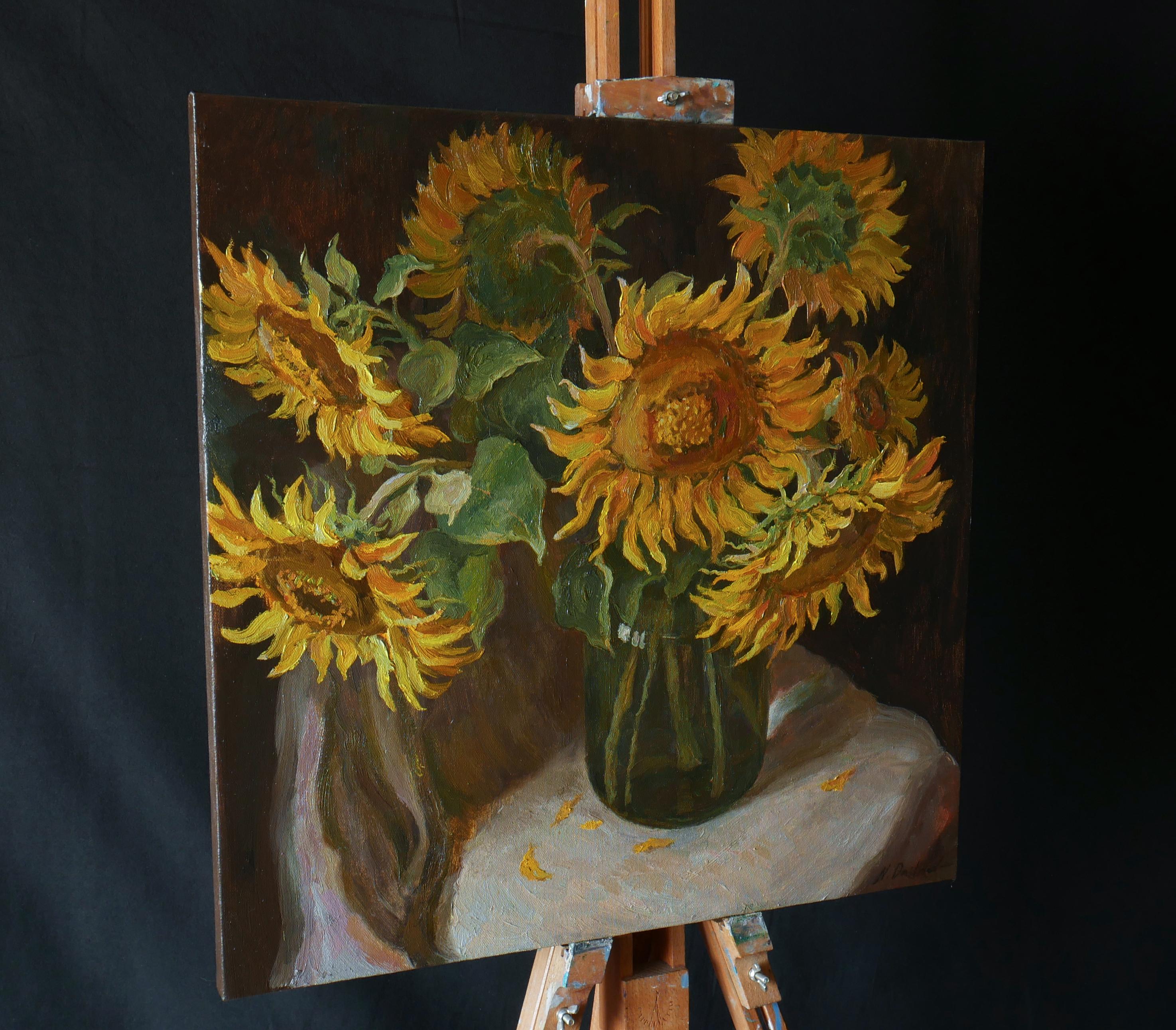 The Bouquet Of Sunflowers - sunflower still life painting - Painting by Nikolay Dmitriev