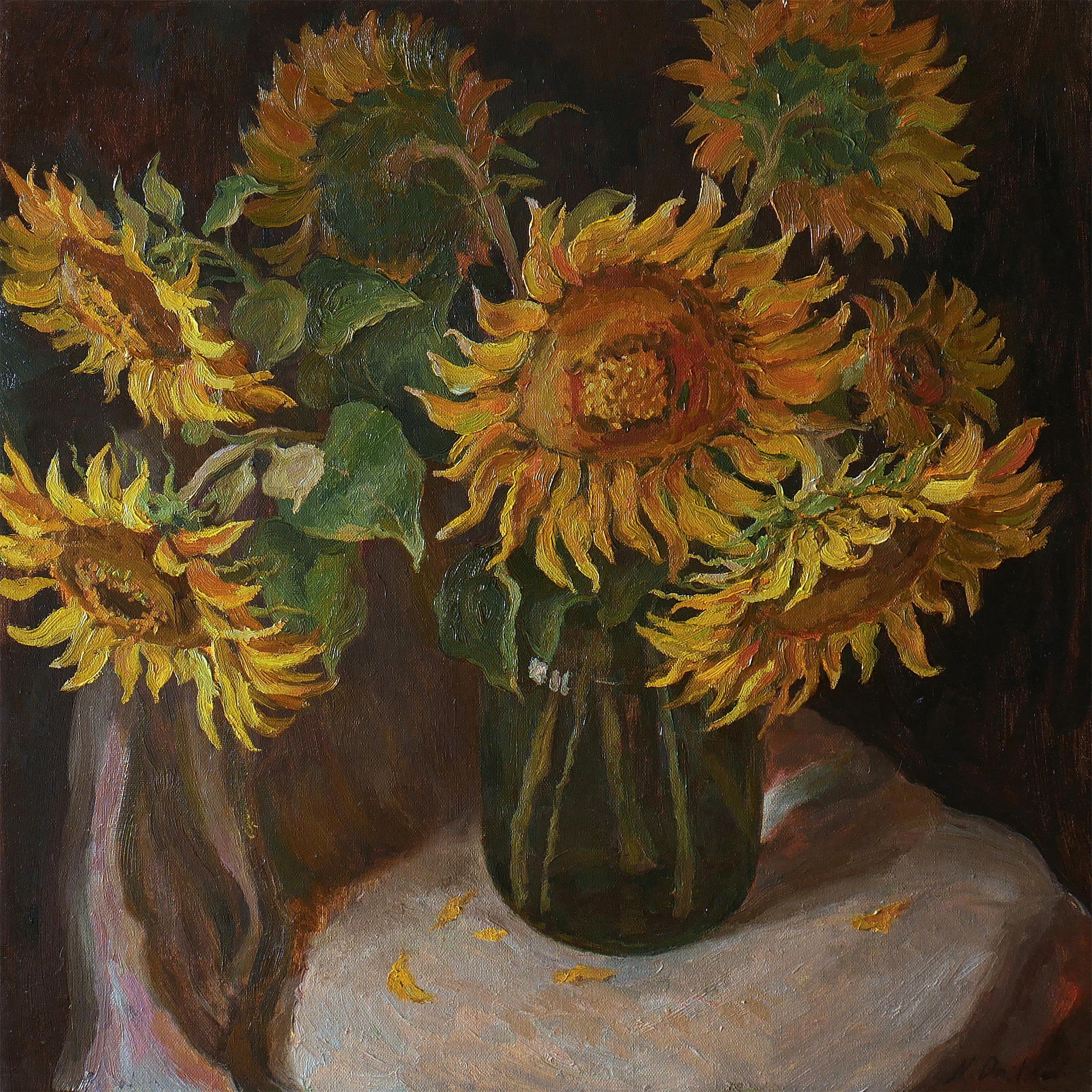 Nikolay Dmitriev Still-Life Painting - The Bouquet Of Sunflowers - sunflower still life painting