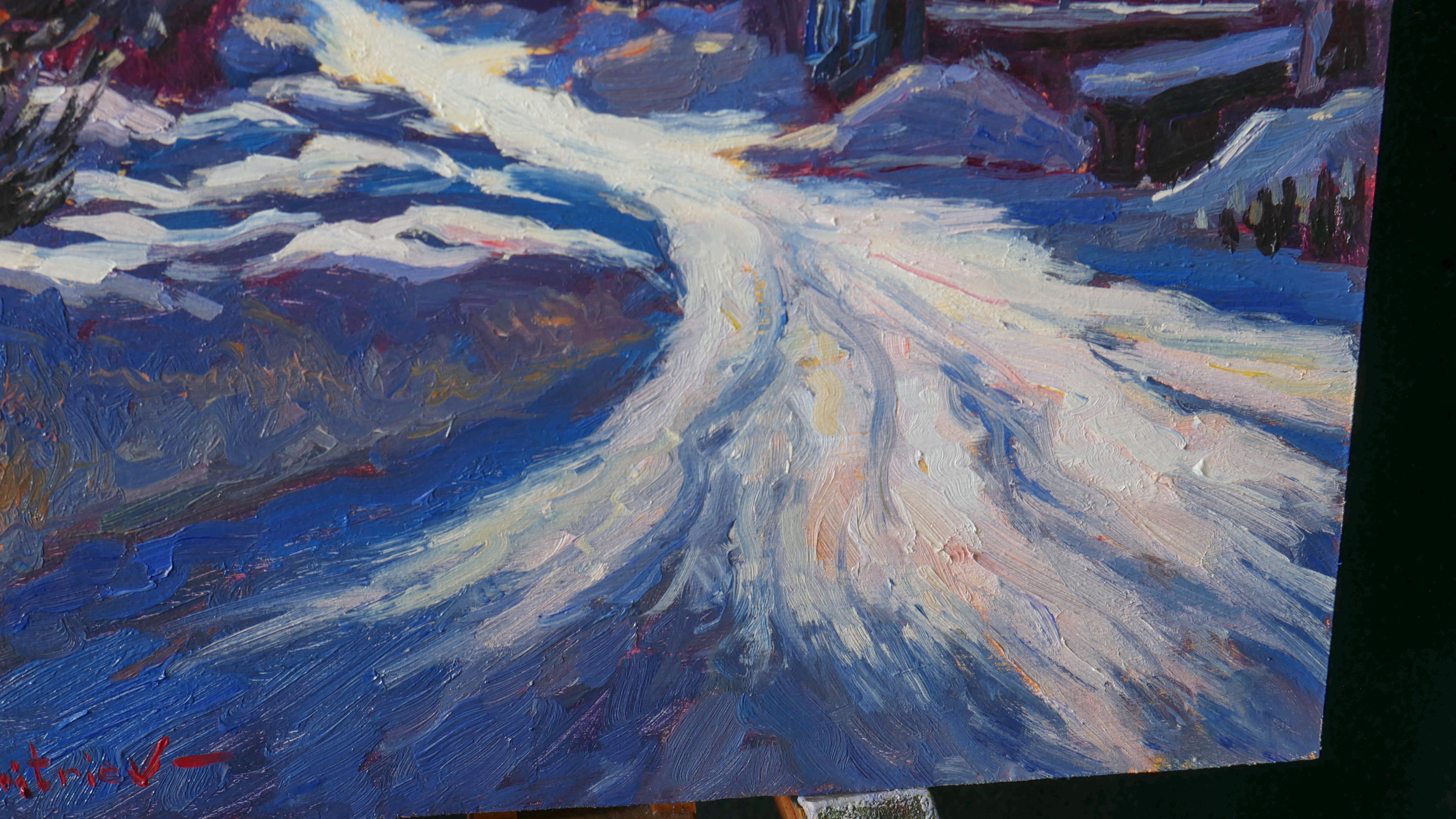 Das sonnige Winterbild ist nur mit positiver Energie und Emotionen gefüllt, ein schönes Spiel von Sonnenlicht und violetten Schatten schafft die magische Atmosphäre des Winters.

Das Bild ist von der Autorin und original. Es ist auf der Vorderseite