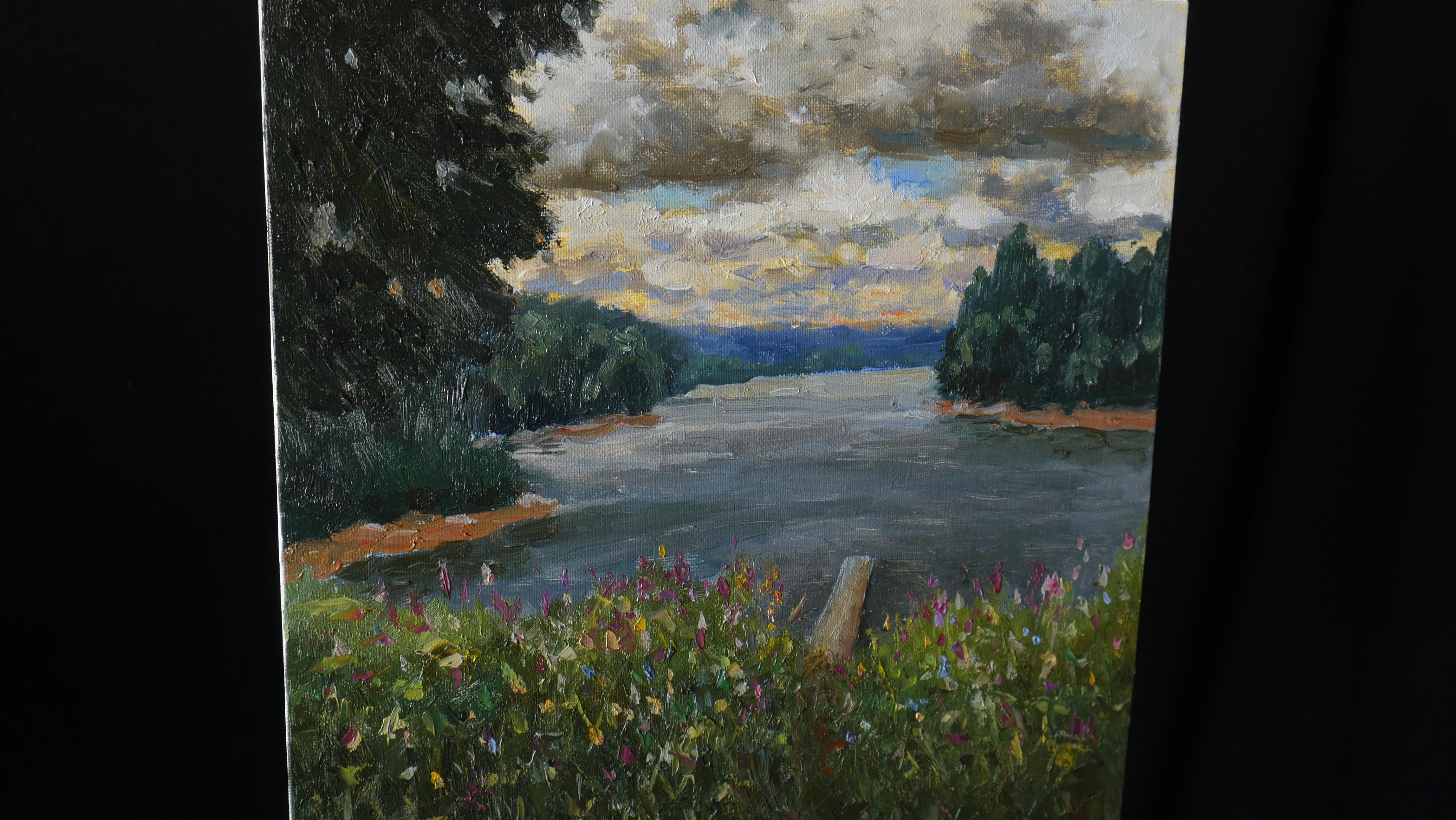 The Cloudy Sky - original summer landscape, painting - Impressionist Painting by Nikolay Dmitriev