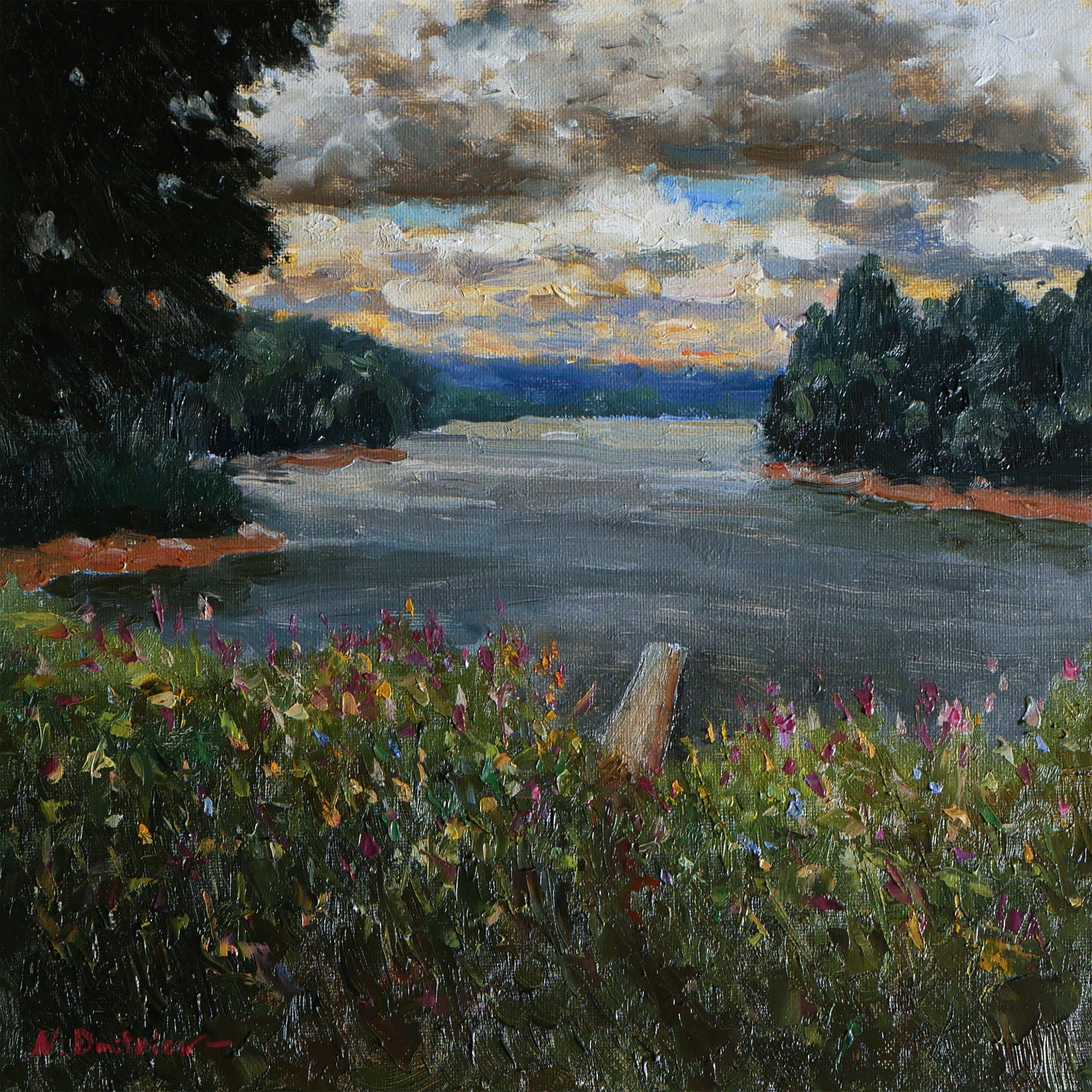 Nikolay Dmitriev Interior Painting - The Cloudy Sky - original summer landscape, painting