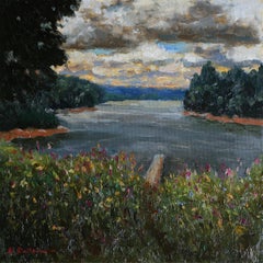 Le ciel nuageux - paysage d'été original, peinture