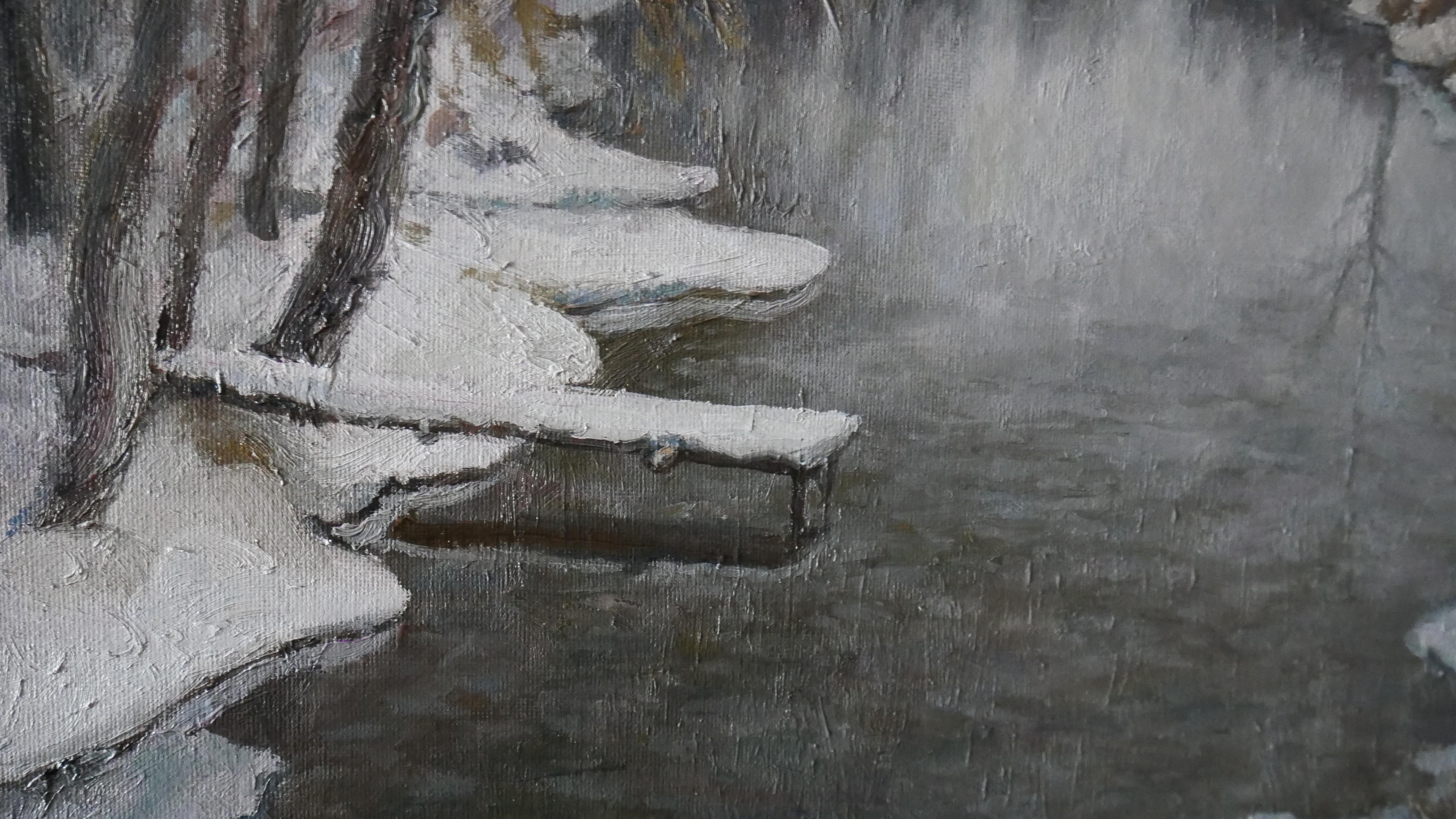 The Cold Winter River - winter landscape painting For Sale 1