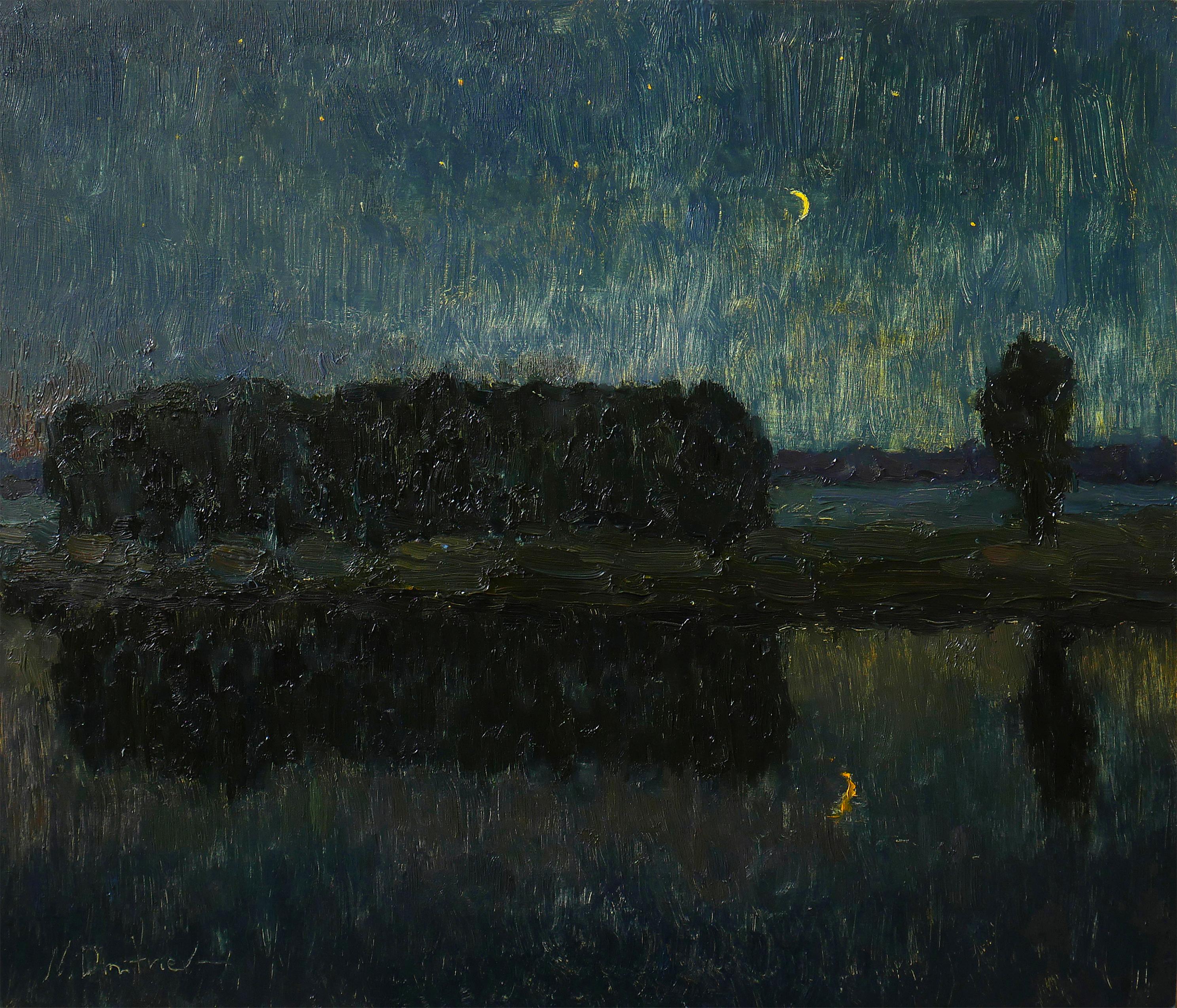Nikolay Dmitriev Interior Painting - The Deep Night - night painting