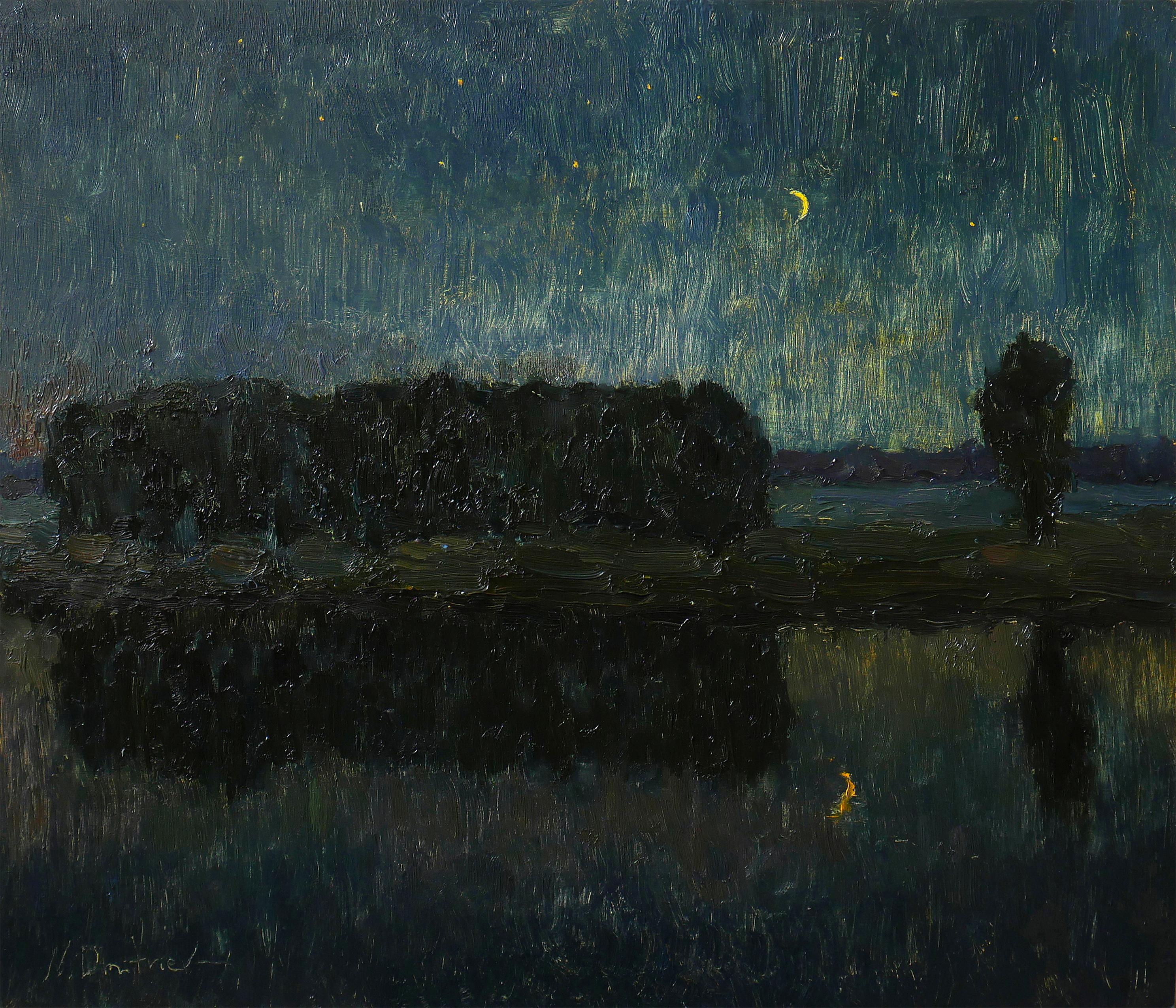 Nikolay Dmitriev Landscape Painting – Die tiefe Nacht – Nachtgemälde