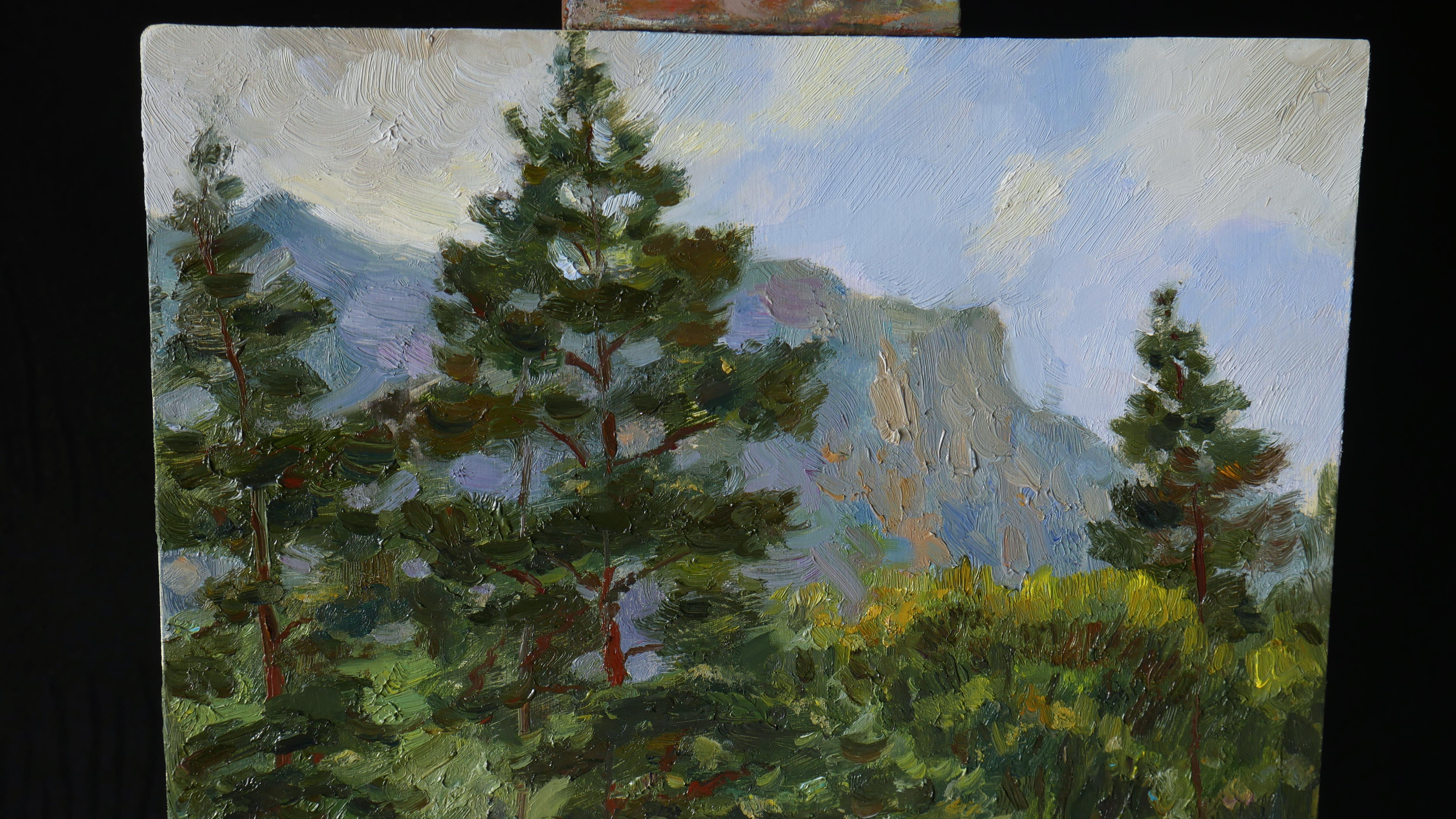 The evening in the mountains - peinture de montagne - Réalisme Painting par Nikolay Dmitriev