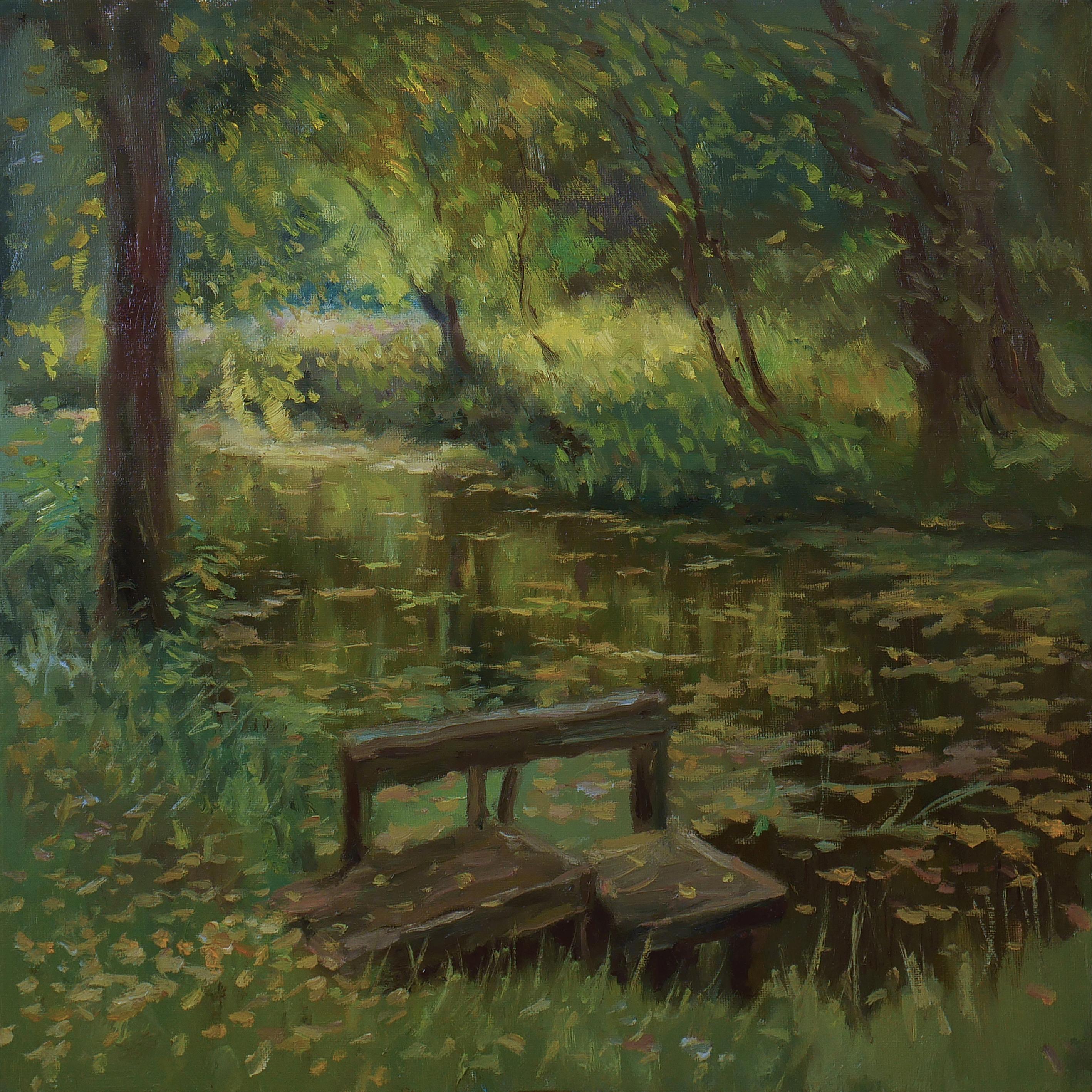 Nikolay Dmitriev Interior Painting - The Evening Light - summer landscape painting