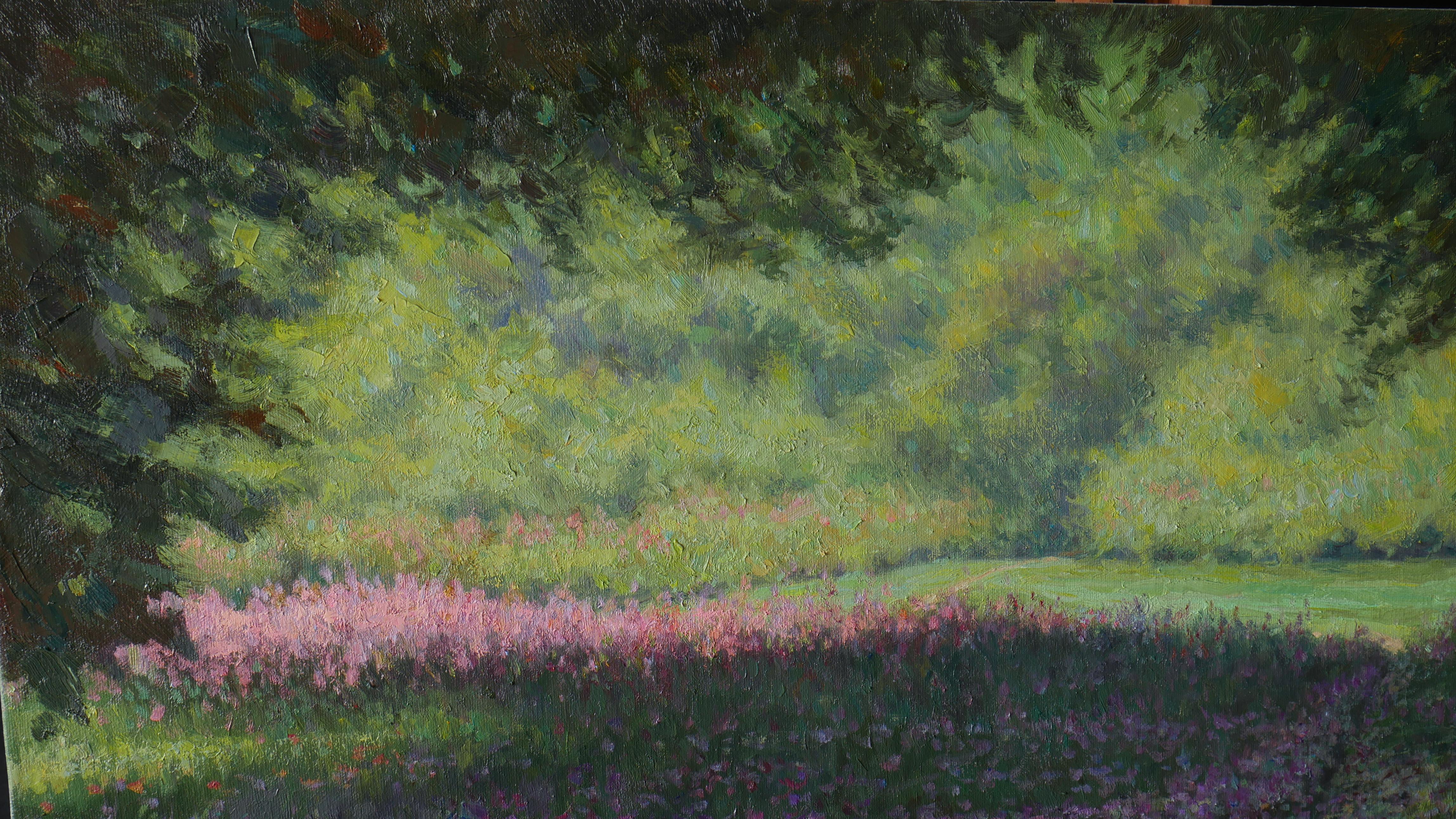 The Floral Path - sunny summer landscape painting For Sale 1