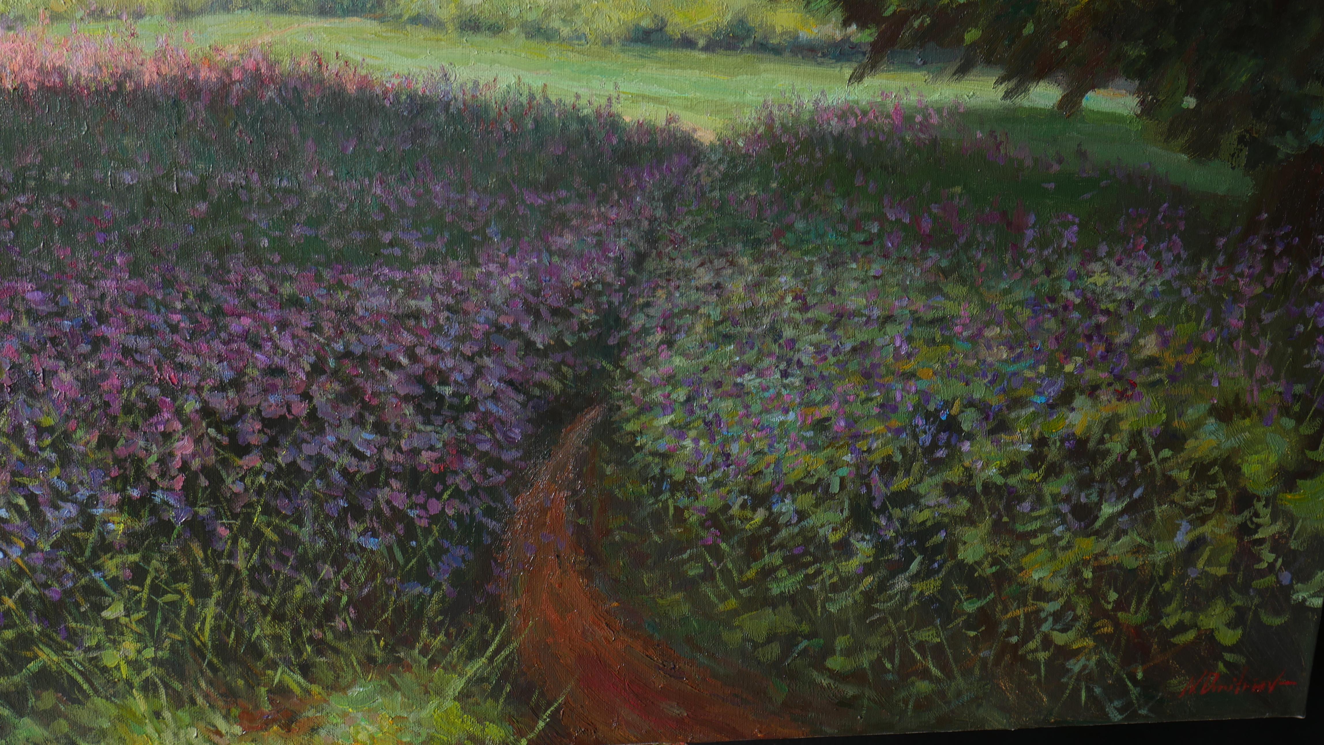 The Floral Path - sunny summer landscape painting For Sale 4