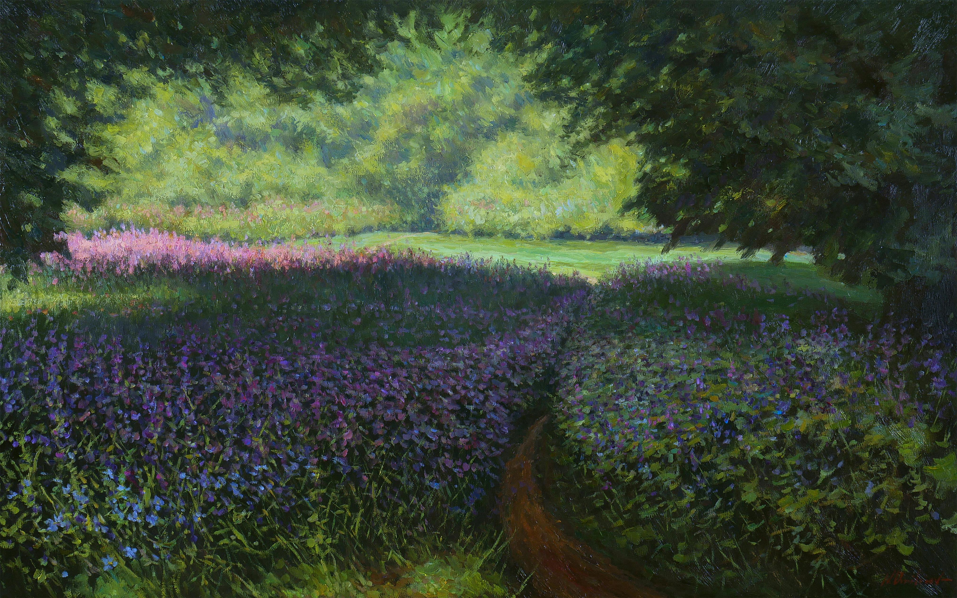 Nikolay Dmitriev Landscape Painting - The Floral Path - sunny summer landscape painting