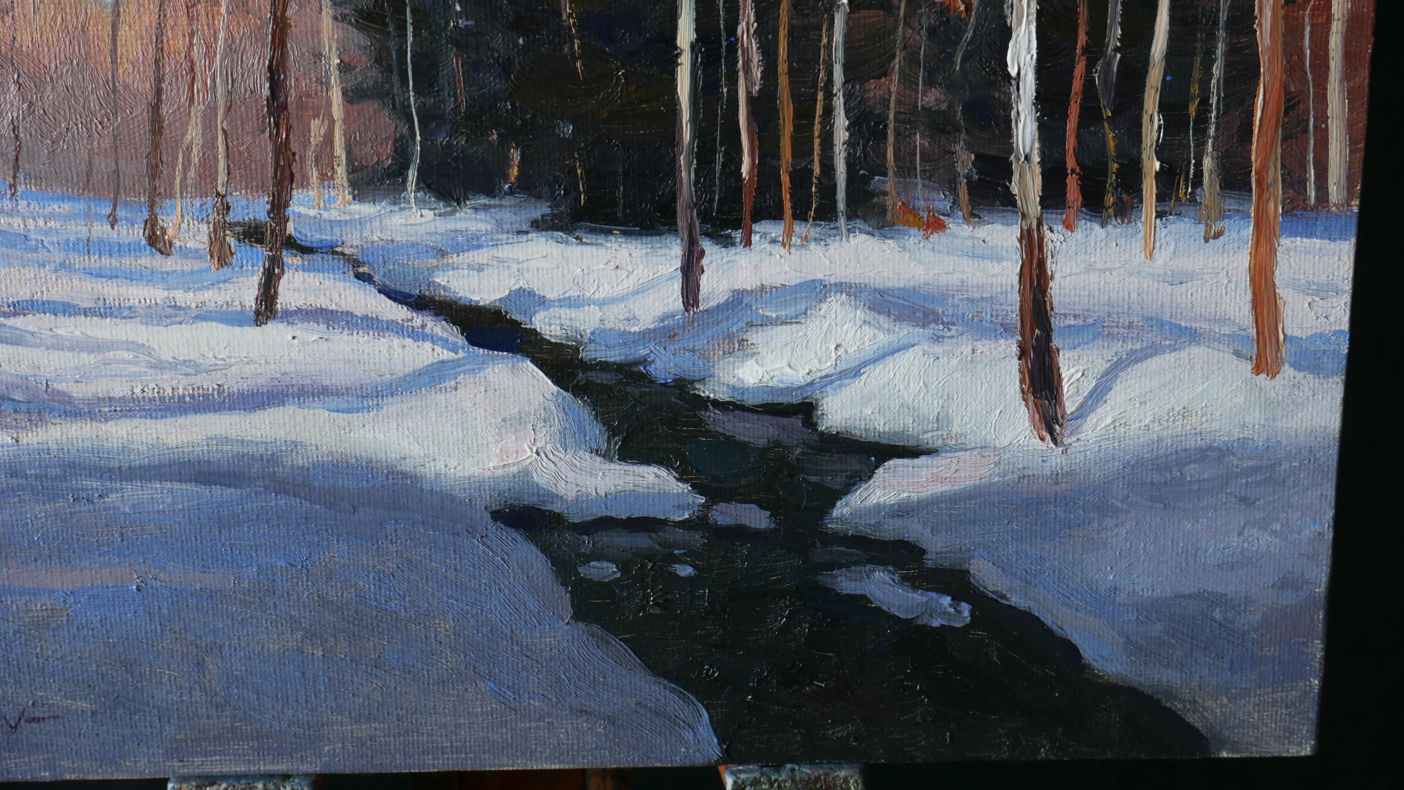 The Forest Brook - original sunny landscape, winter painting For Sale 2