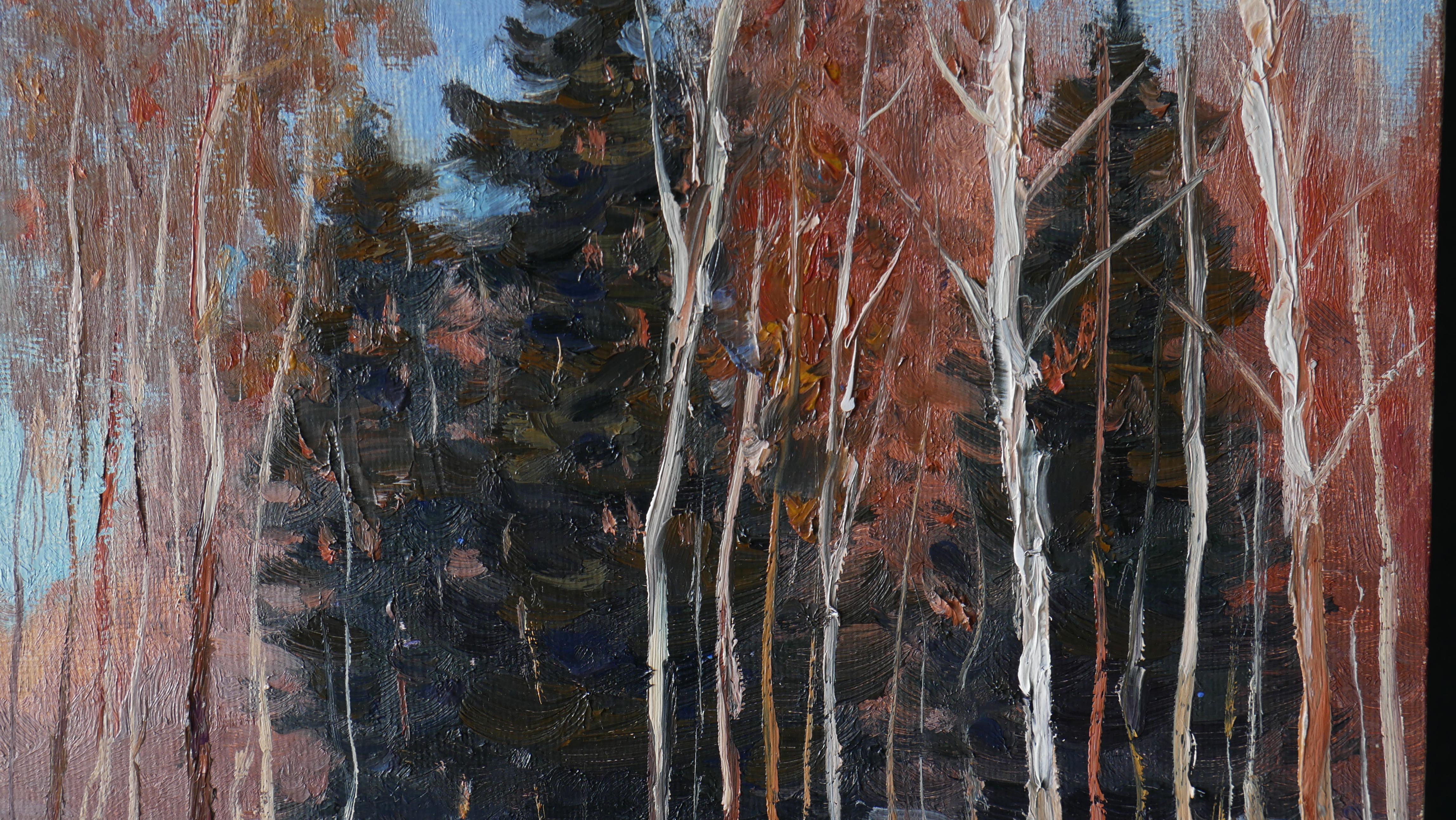 The Forest Brook - original sunny landscape, winter painting For Sale 1