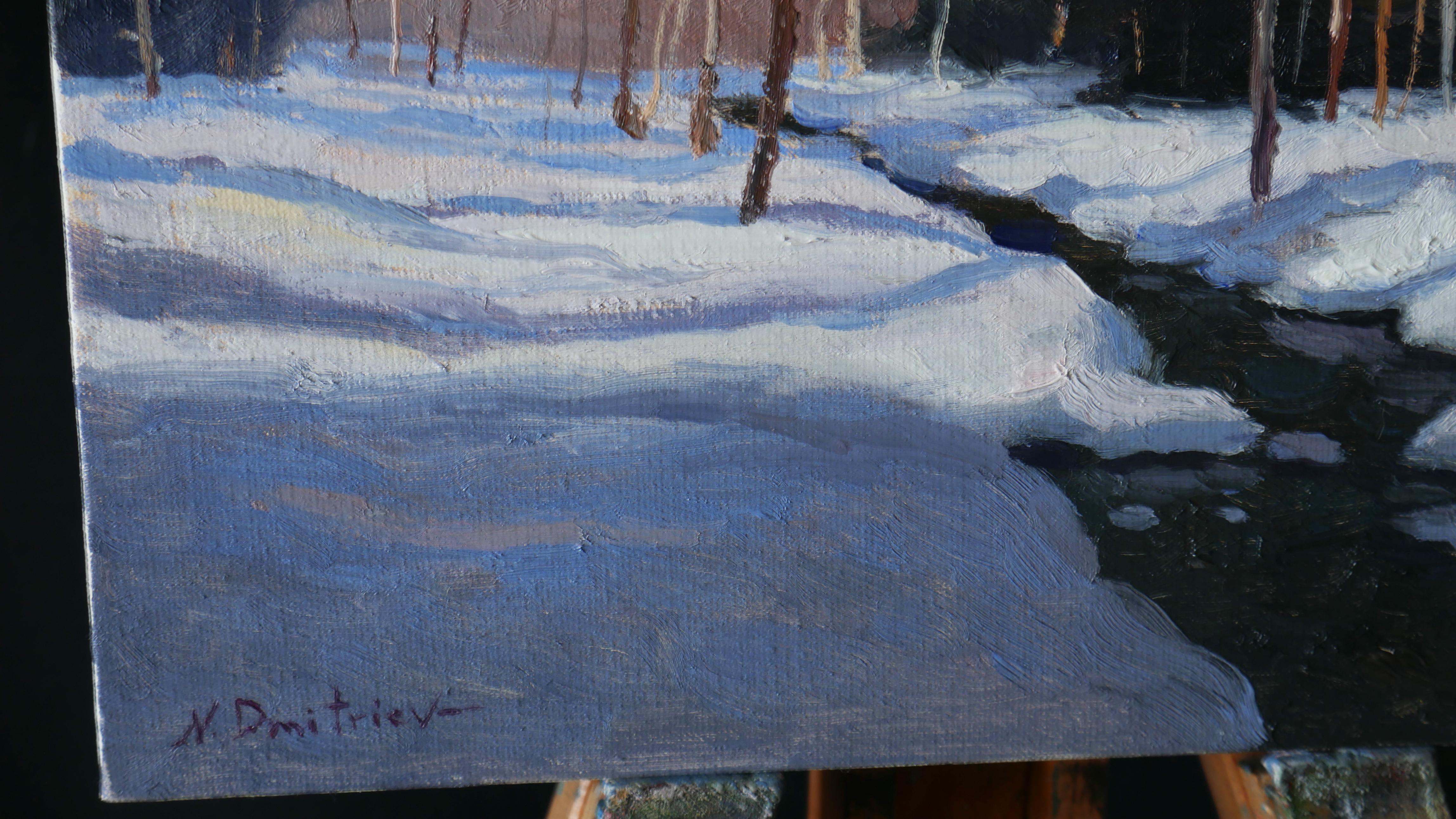 The Forest Brook - original sunny landscape, winter painting For Sale 3