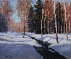 The Forest Brook - original sunny landscape, winter painting