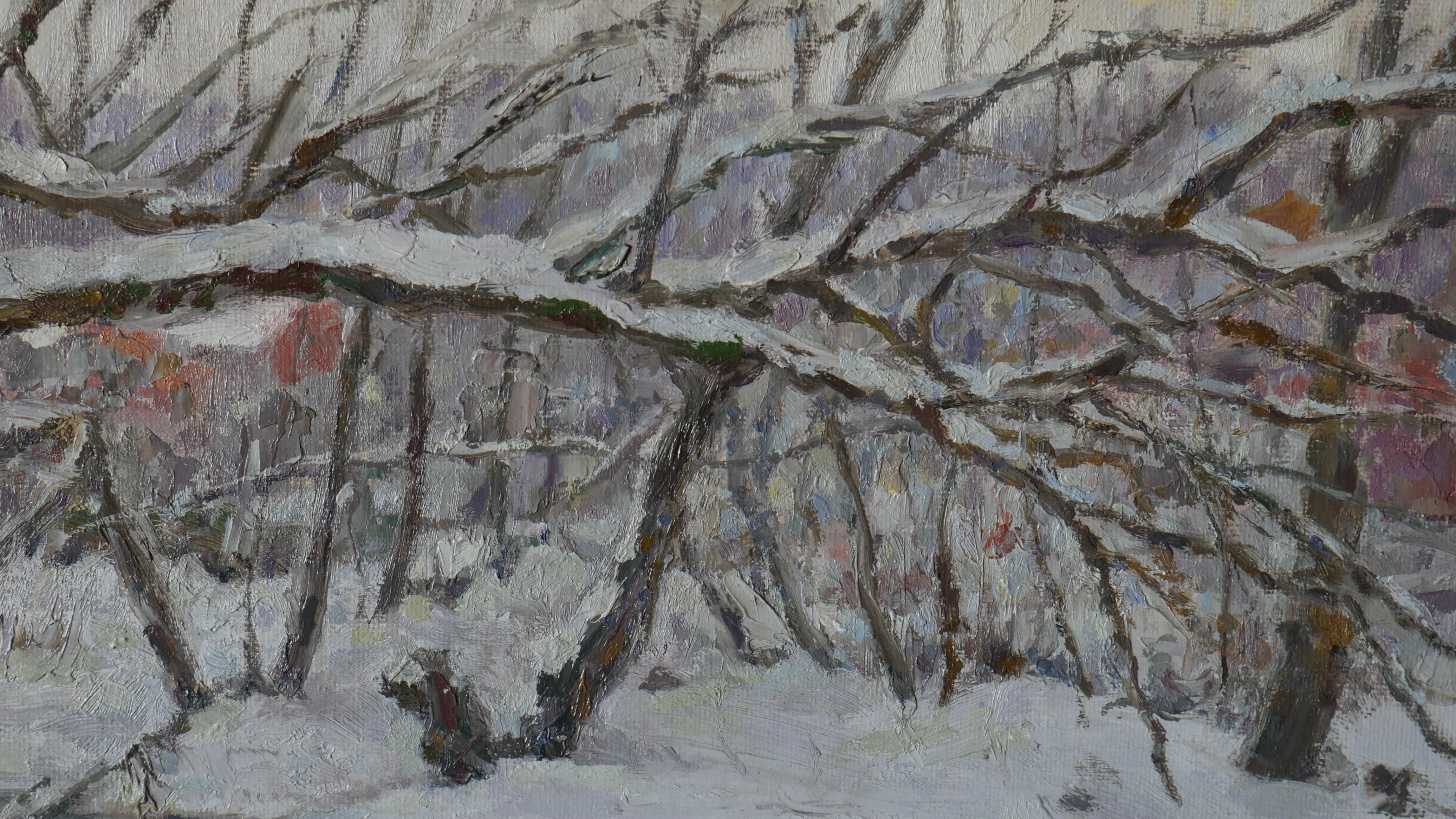 El agua glacial - Pintura Río Winter - Interior Painting Gris de Nikolay Dmitriev