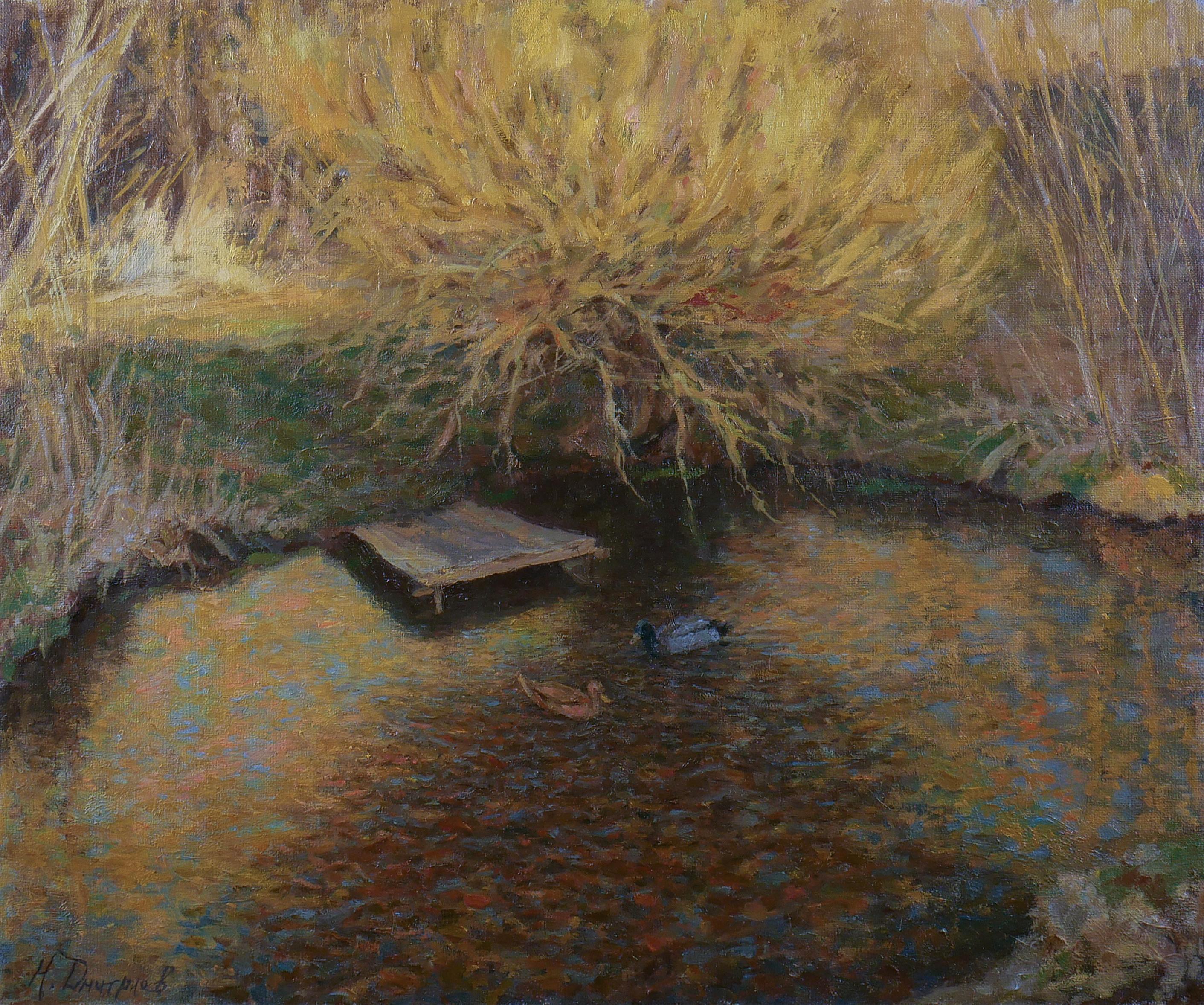 The Golden Evening. Spring River - river landscape painting