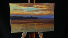 The Golden Sunset - original sunny landscape, painting