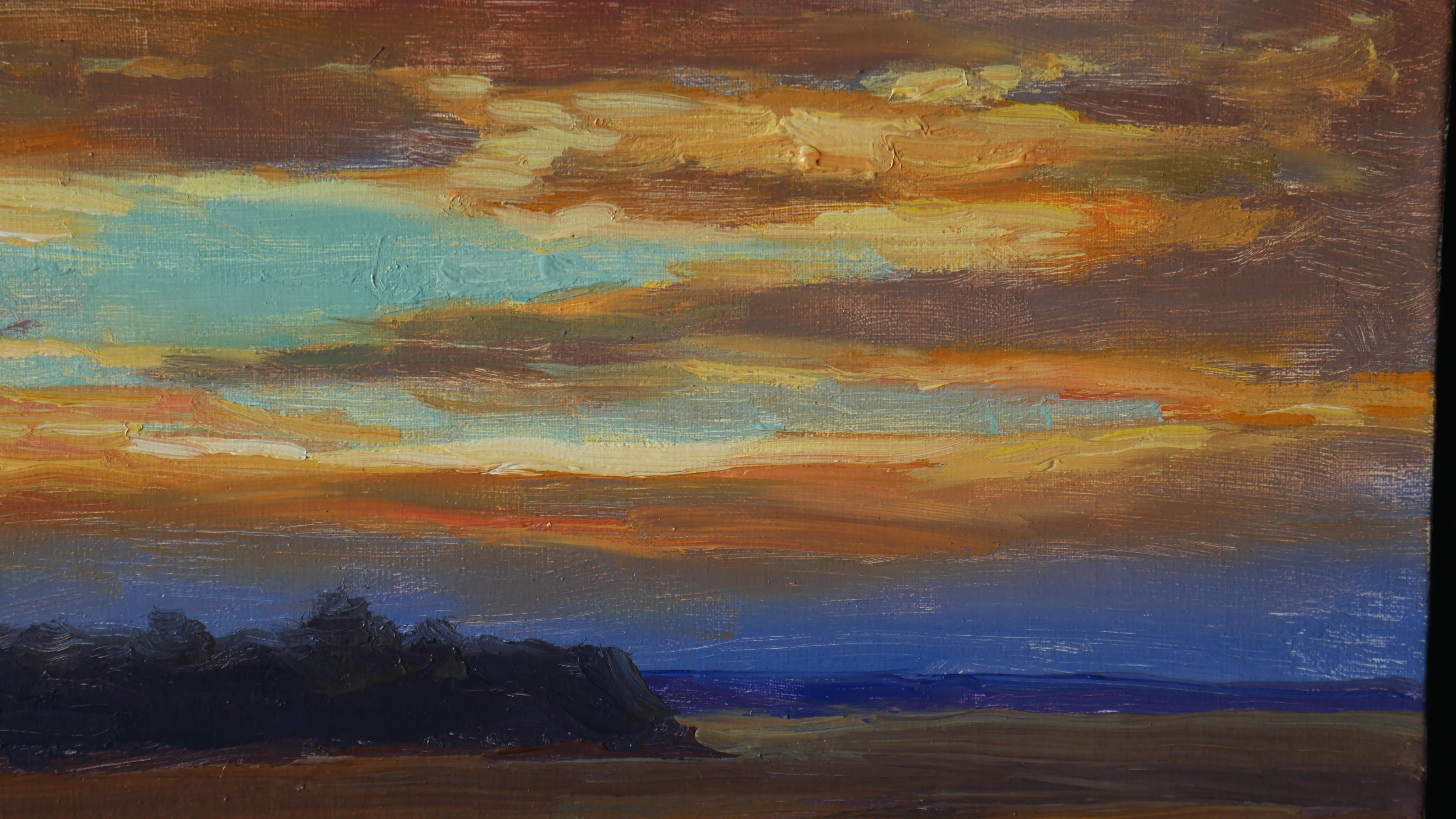 The Golden Sunset - original sunny landscape, painting For Sale 1