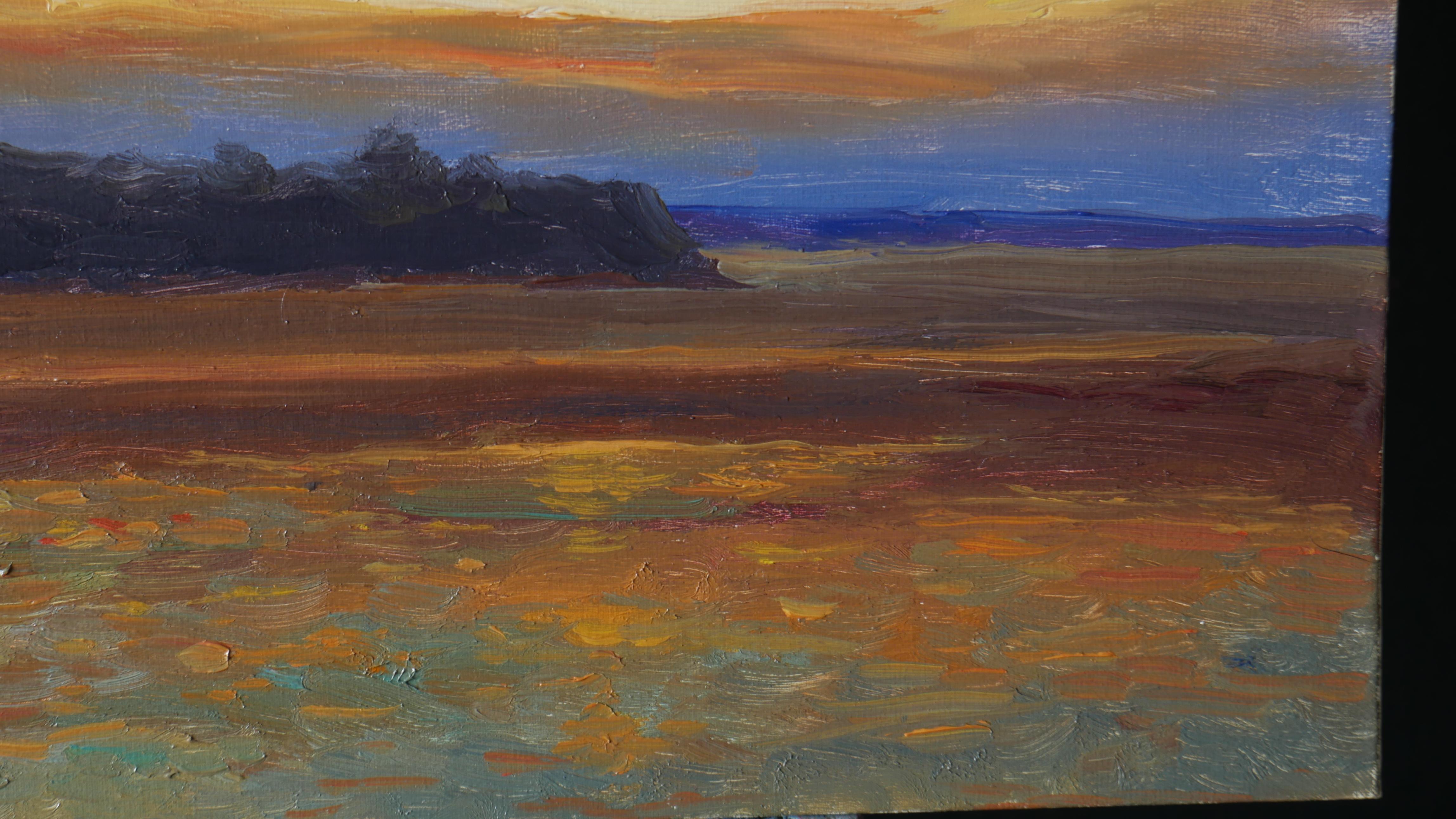 The Golden Sunset - original sunny landscape, painting For Sale 2