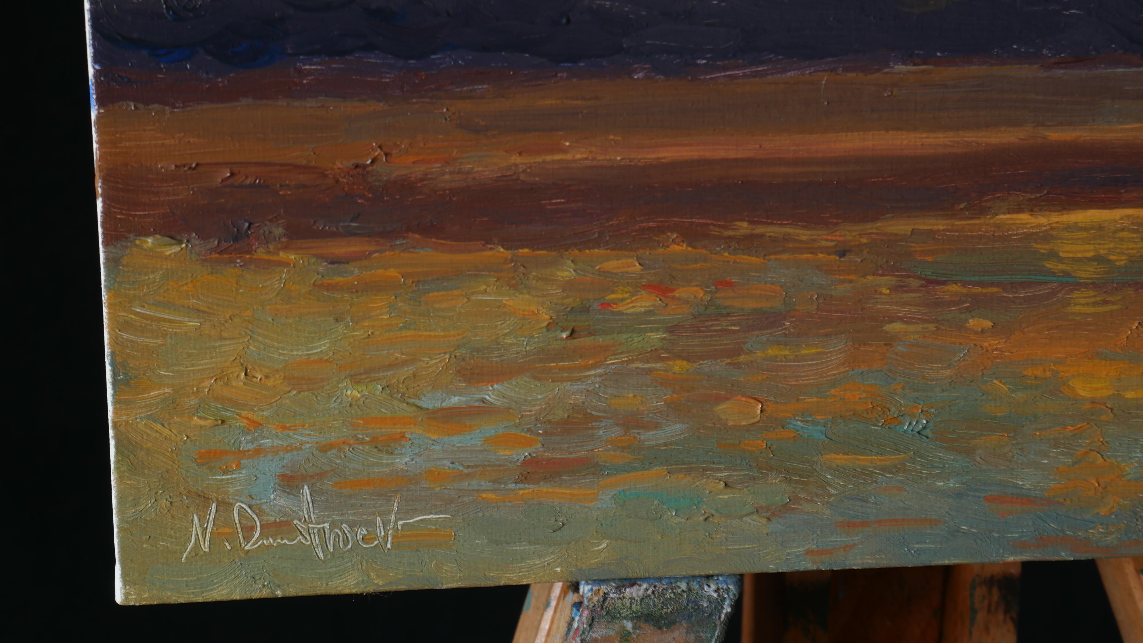 The Golden Sunset - original sunny landscape, painting For Sale 3