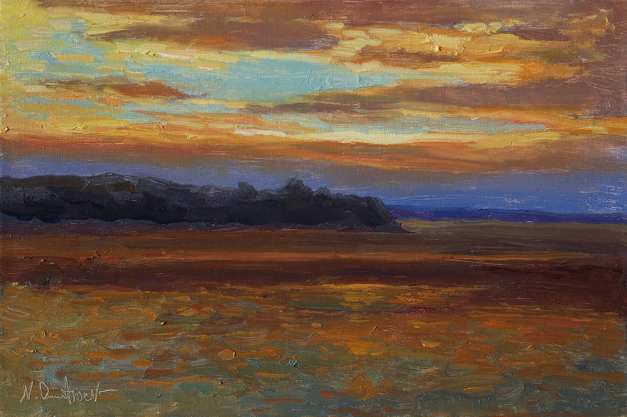 Nikolay Dmitriev Landscape Painting - The Golden Sunset - original sunny landscape, painting