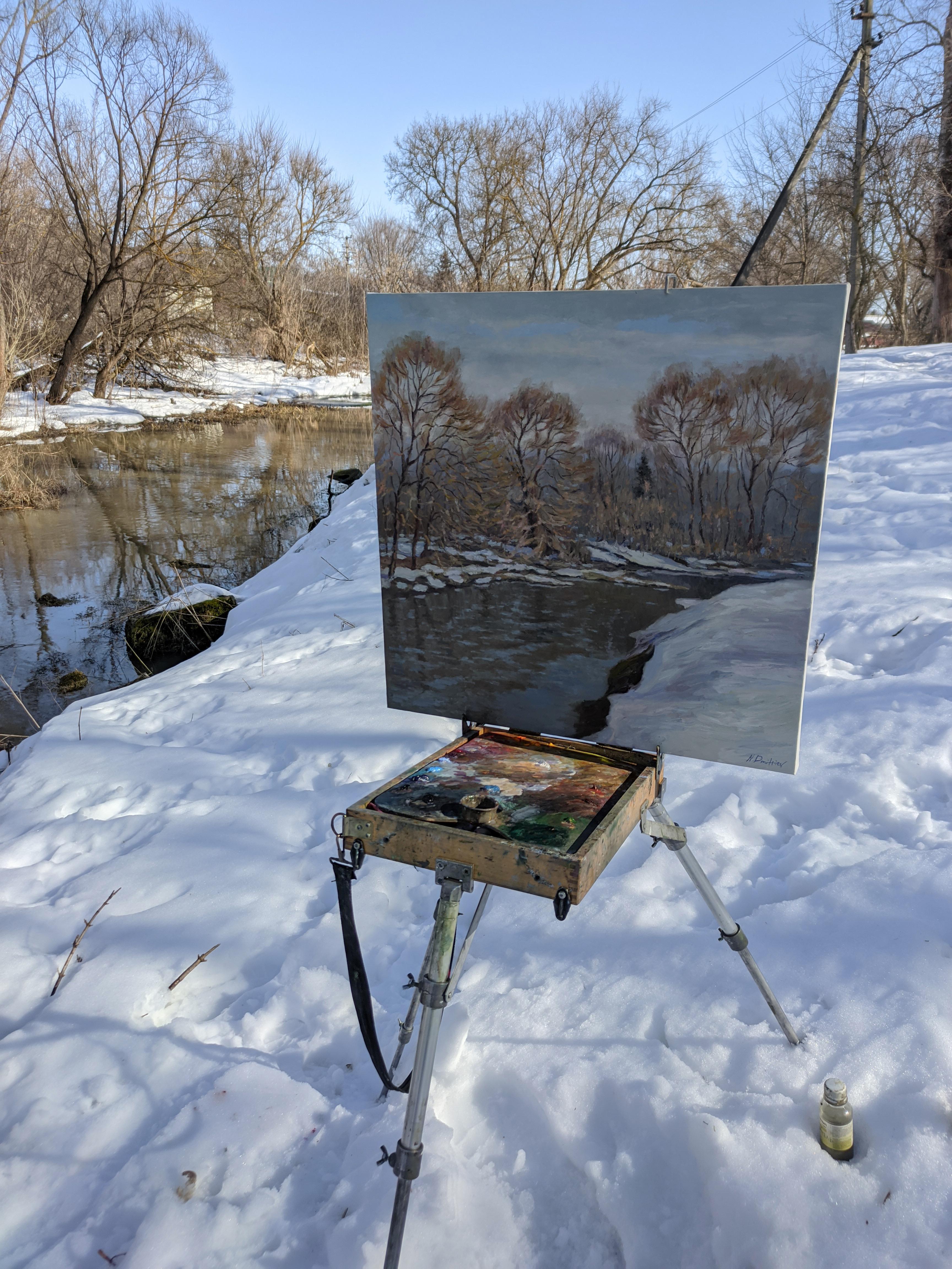 The Light Spring Day - river landscape painting For Sale 5