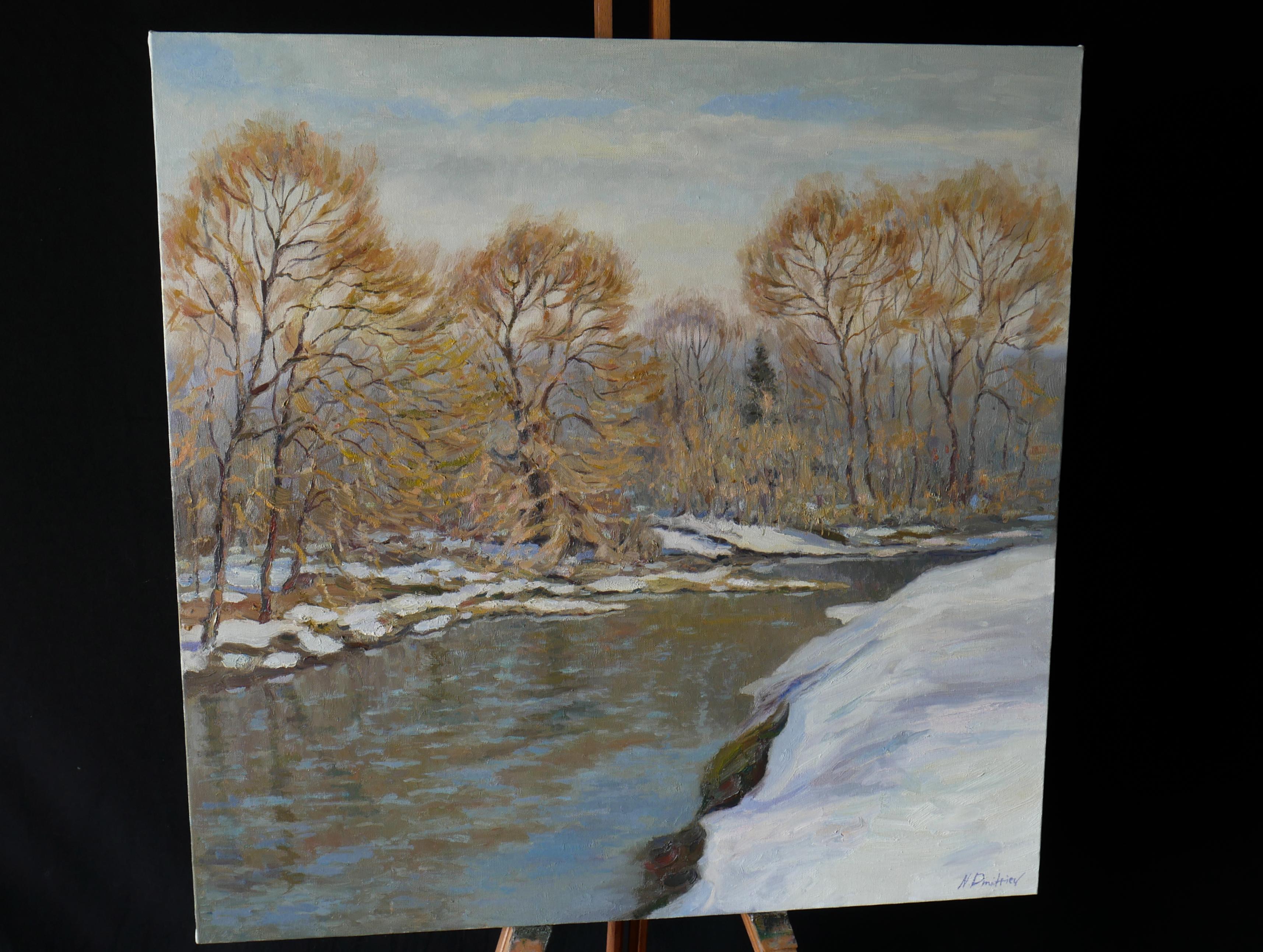 La lumière du printemps - peinture de paysage fluvial - Impressionnisme Painting par Nikolay Dmitriev