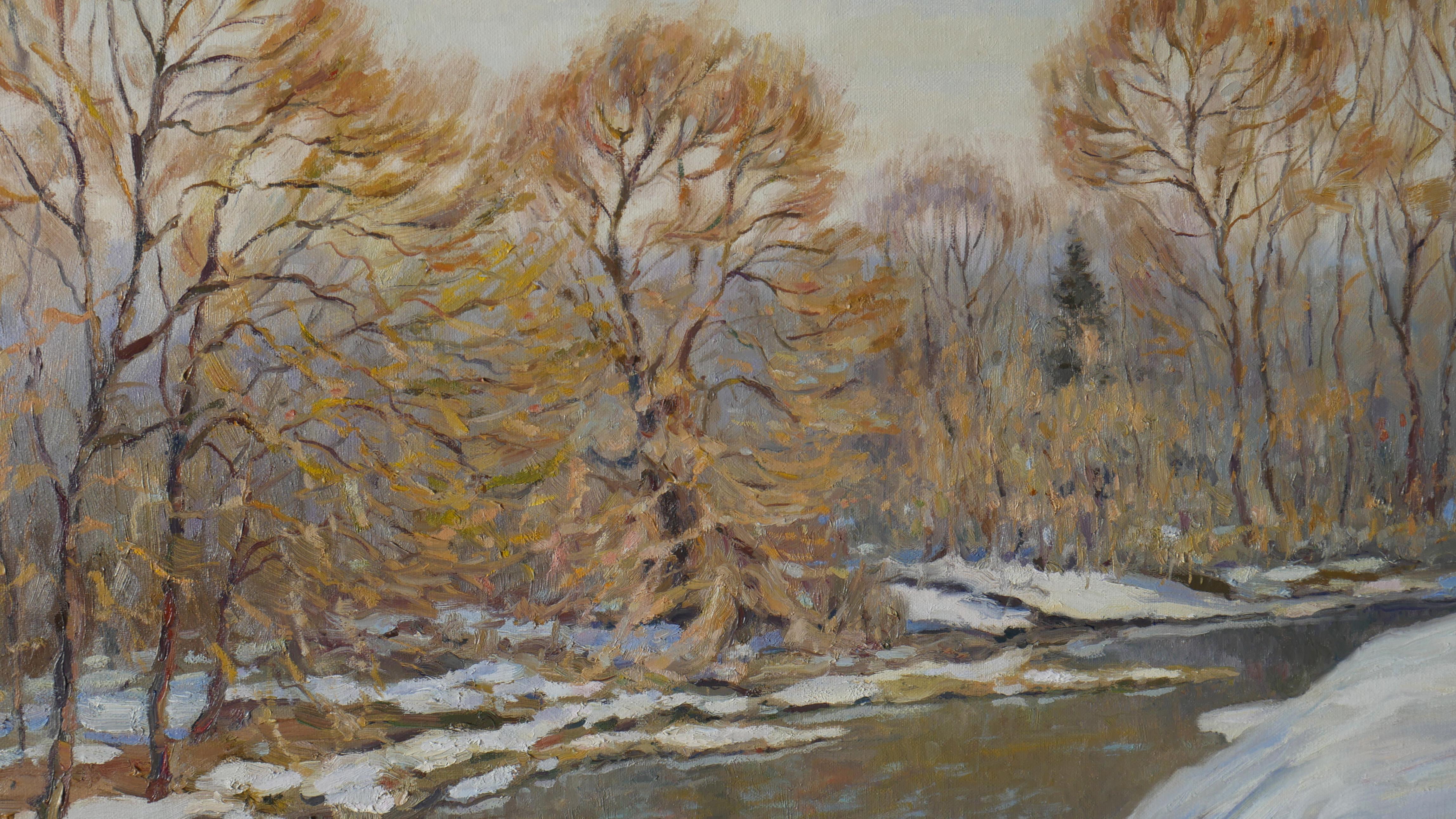 La luce della giornata di primavera - pittura di paesaggio fluviale in vendita 2