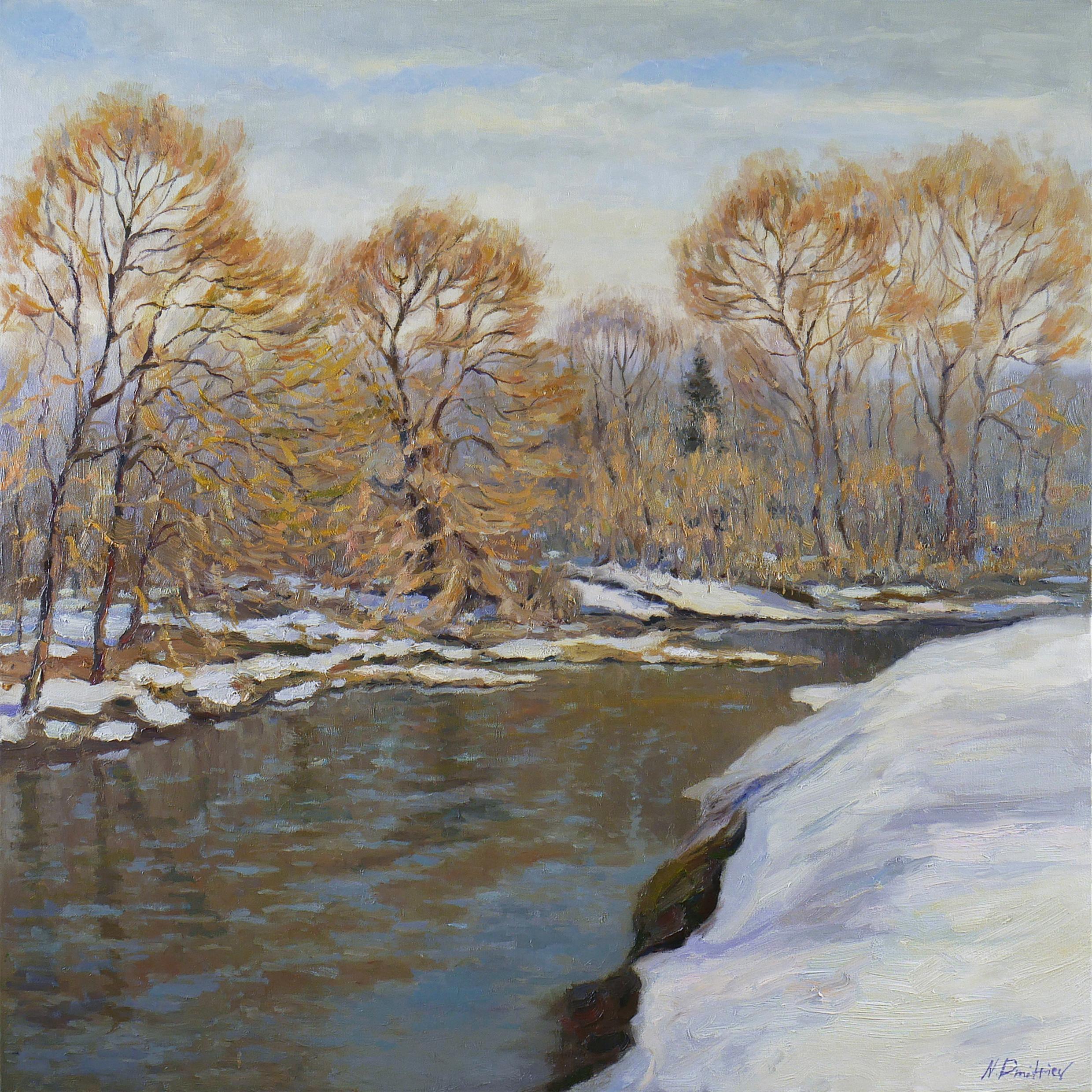 Landscape Painting Nikolay Dmitriev - La lumière du printemps - peinture de paysage fluvial