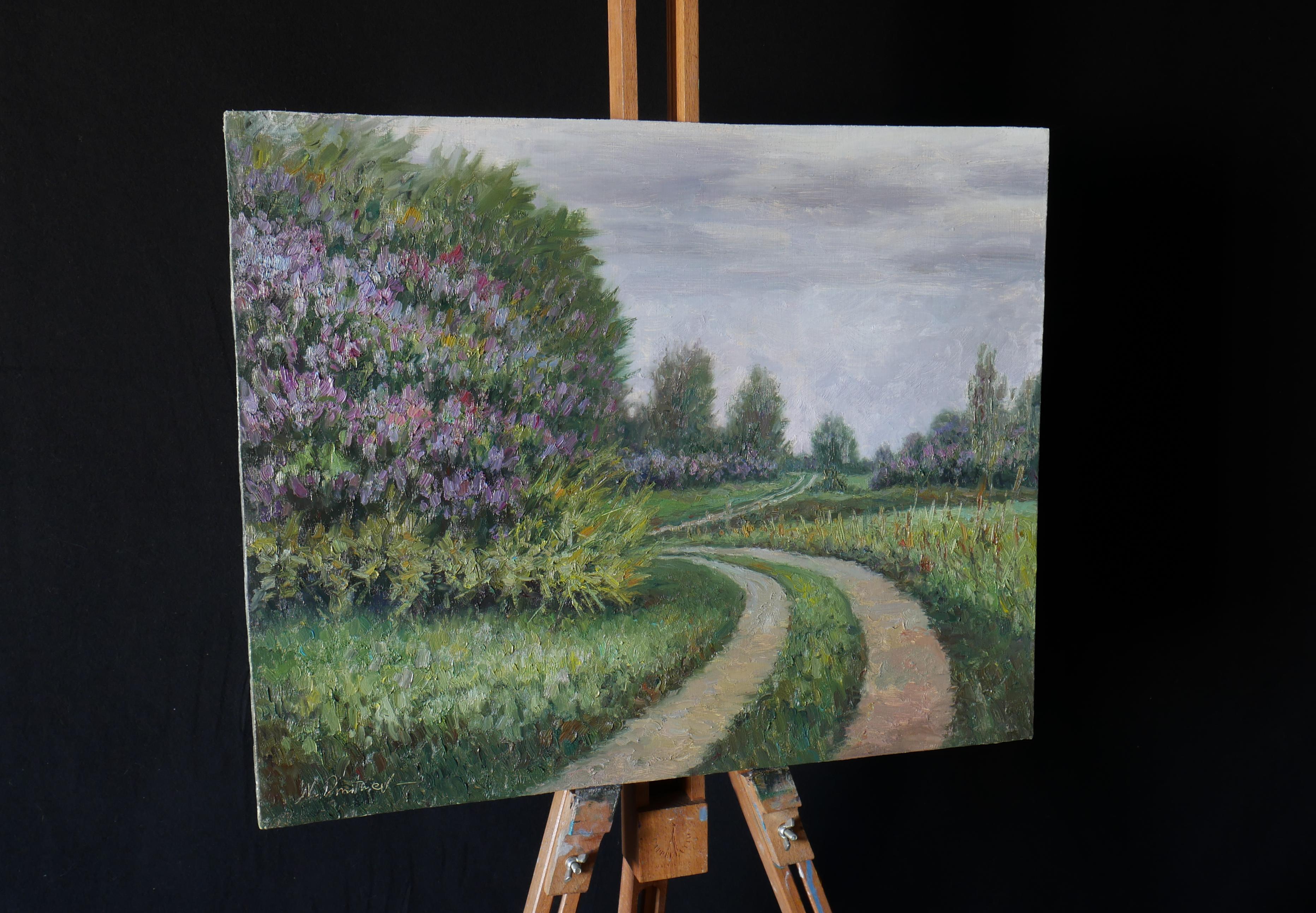 The Lilac Road - spring landscape painting - Painting by Nikolay Dmitriev