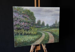 El camino de las lilas - pintura de paisaje primaveral