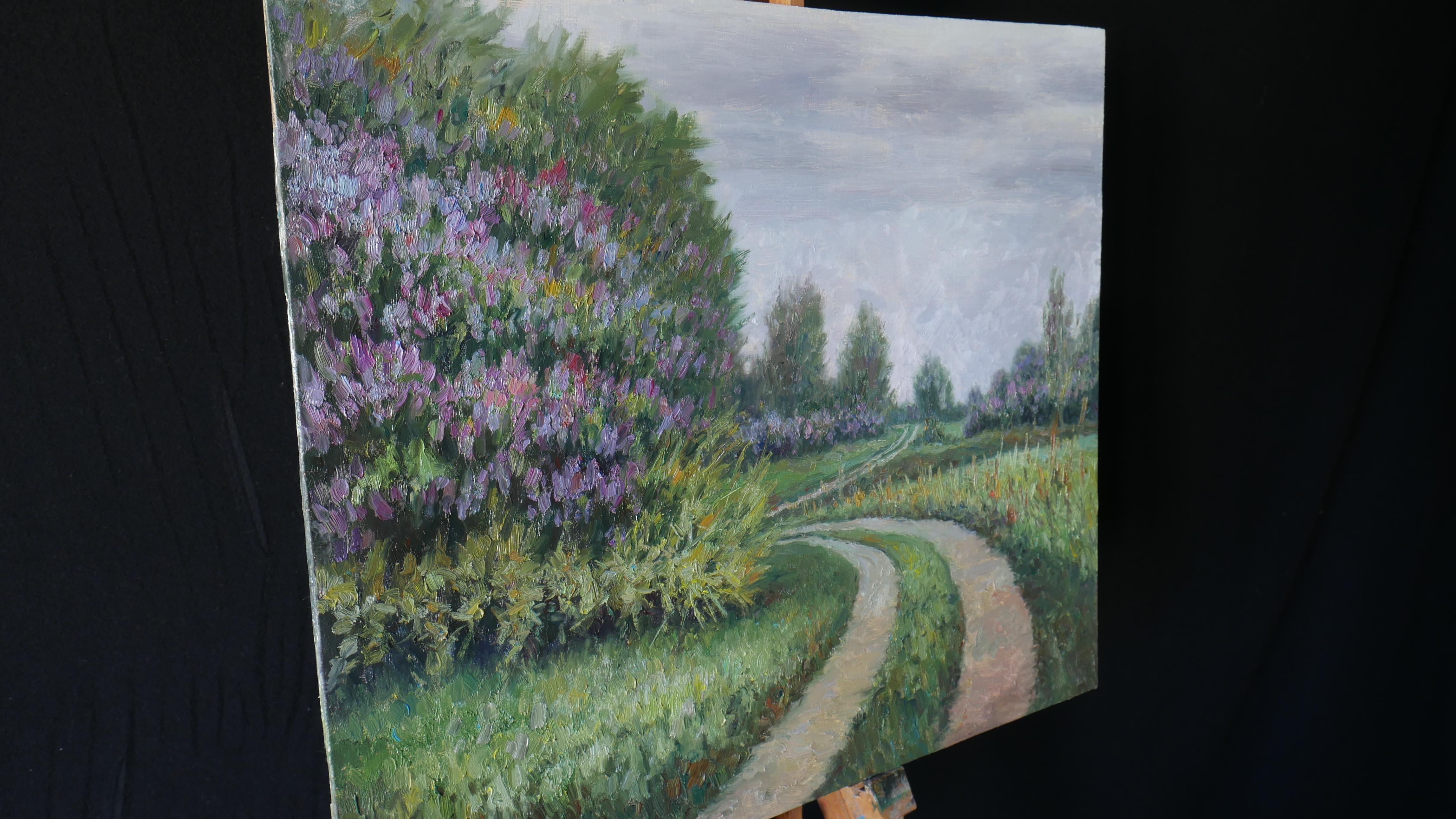The Lilac Road - spring landscape painting For Sale 1