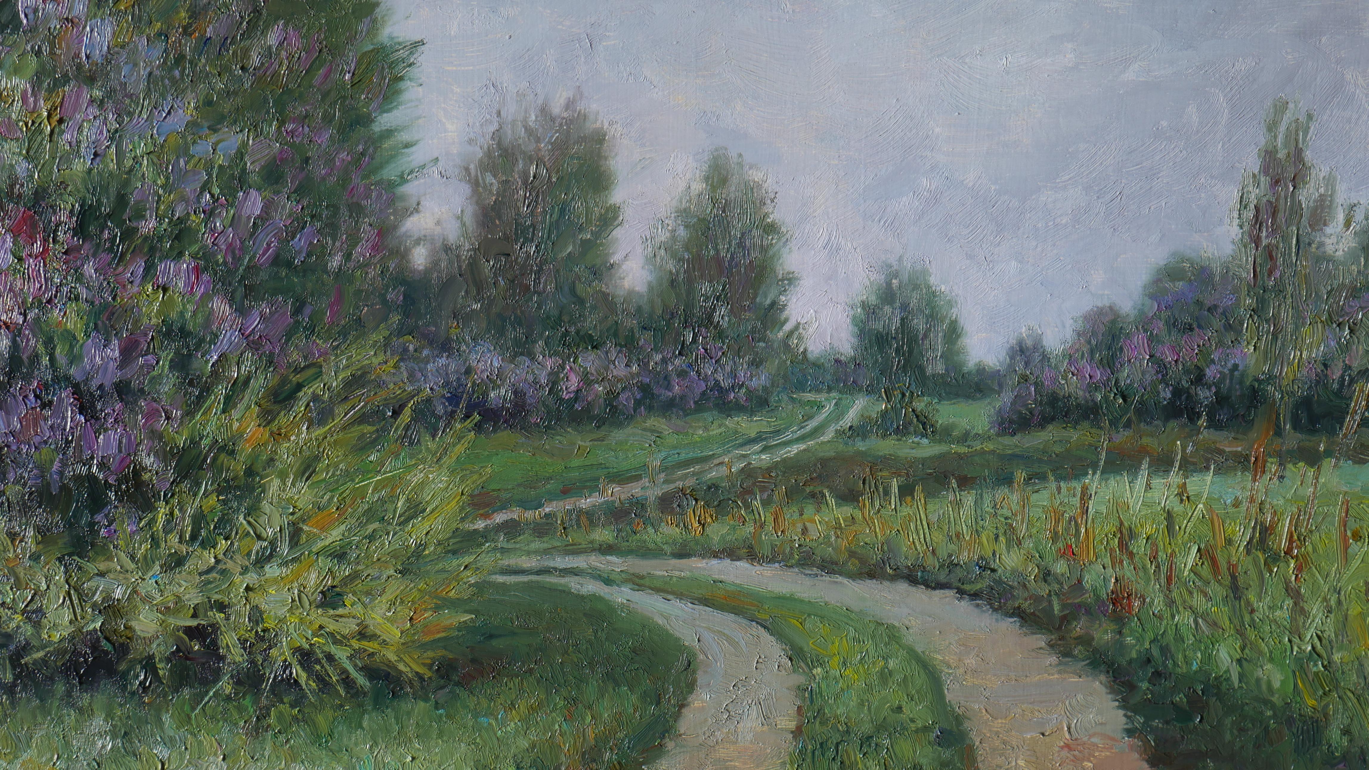 The Lilac Road - spring landscape painting For Sale 3