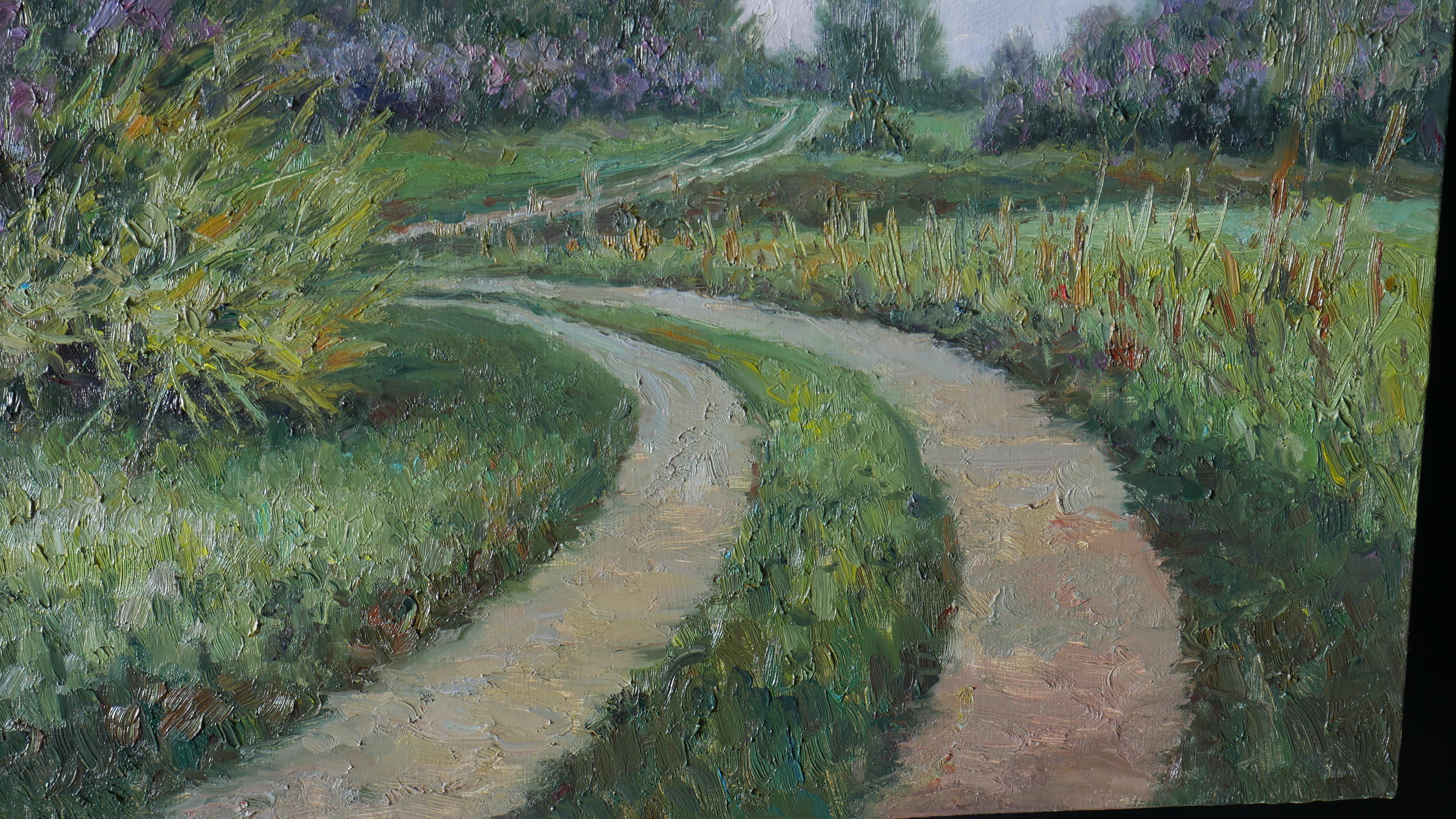 The Lilac Road - spring landscape painting For Sale 4